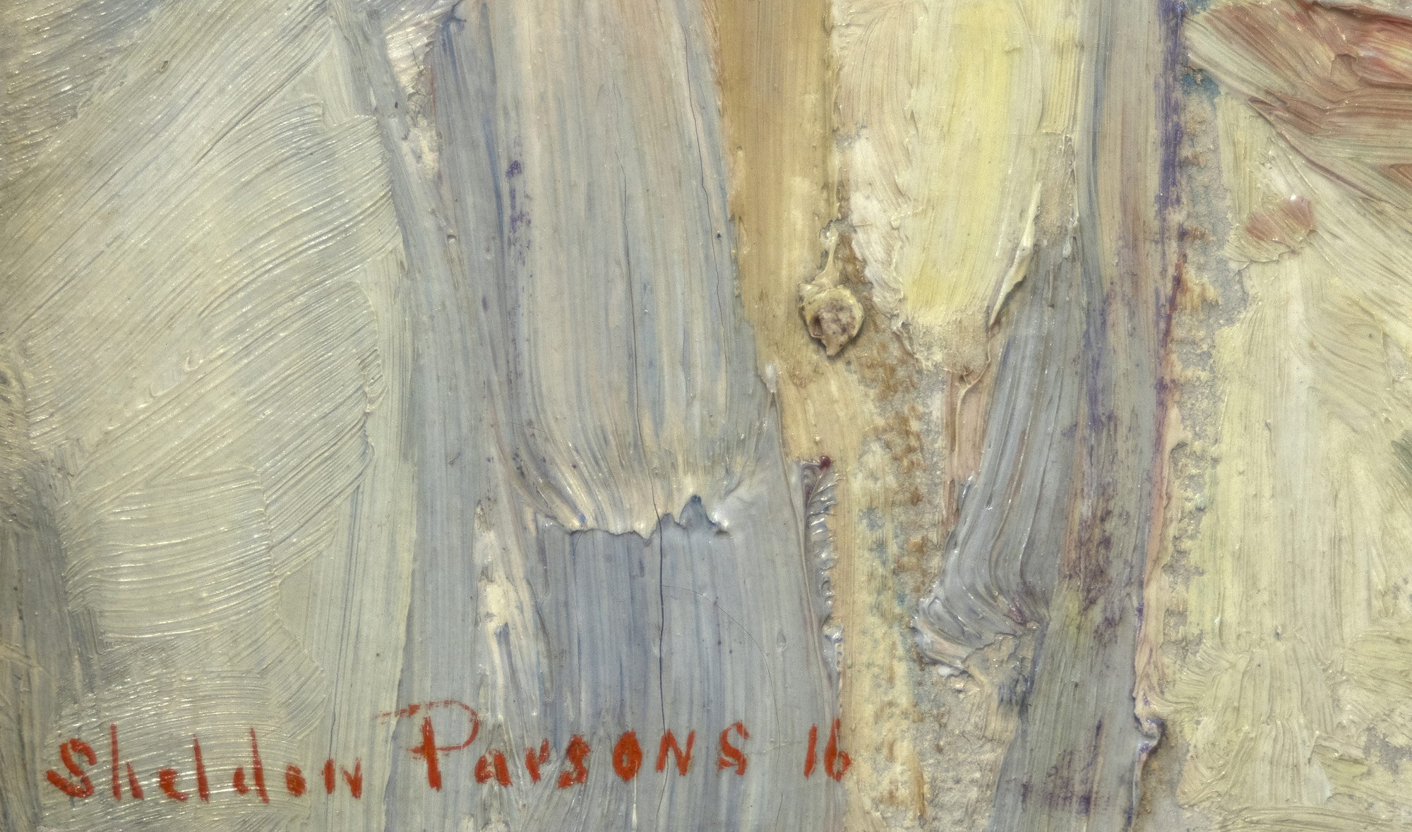 SHELDON ORRIN PARSONS - Grand Canyon Series Born in 1866 and trained at the National Academy of Design under William Merritt Chase, Parsons was among Santa Fe's earliest resident painters when he arrived in 1913. Parson had contracted tuberculosis the prior year, and the desert climate suited his health, but it was the intense desert light and its dramatic landscape that aroused his aesthetic sensibilities. An accomplished New York portraitist, he was thrilled to replace those former soft, dark tones with high-keyed hues that conveyed the warmth and color of the Southwest landscape. Parsons was not a modernist, but as curator of the newly established Museum of Fine Arts in Santa Fe, he welcomed modernists, including Robert Henri, Stuart Davis, Marsden Harley, John Sloan, and others, to show at the museum. His stance brought a firestorm of condemnation leading to his dismissal in 1922.
<br>
<br>Parsons painted the Grand Canyon on several occasions. Immortalized in paint by artists from Thomas Moran to the Taos founders and innumerable contemporary artists, Parsons' earliest known example, Morning in the Canyon, is dated 1916.