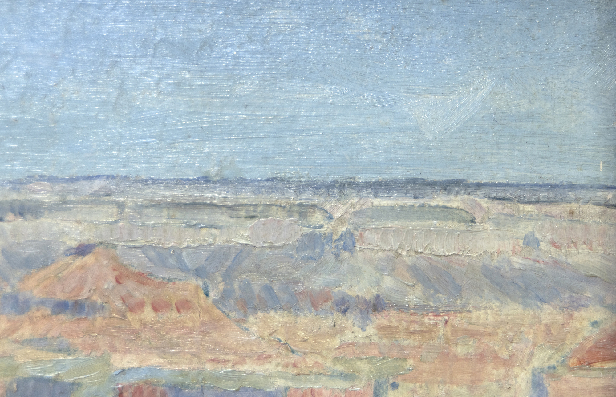 SHELDON ORRIN PARSONS - Grand Canyon Series Born in 1866 and trained at the National Academy of Design under William Merritt Chase, Parsons was among Santa Fe's earliest resident painters when he arrived in 1913. Parson had contracted tuberculosis the prior year, and the desert climate suited his health, but it was the intense desert light and its dramatic landscape that aroused his aesthetic sensibilities. An accomplished New York portraitist, he was thrilled to replace those former soft, dark tones with high-keyed hues that conveyed the warmth and color of the Southwest landscape. Parsons was not a modernist, but as curator of the newly established Museum of Fine Arts in Santa Fe, he welcomed modernists, including Robert Henri, Stuart Davis, Marsden Harley, John Sloan, and others, to show at the museum. His stance brought a firestorm of condemnation leading to his dismissal in 1922. <br><br>Parsons painted the Grand Canyon on several occasions. Immortalized in paint by artists from Thomas Moran to the Taos founders and innumerable contemporary artists, Parsons' earliest known example, Morning in the Canyon, is dated 1916.
