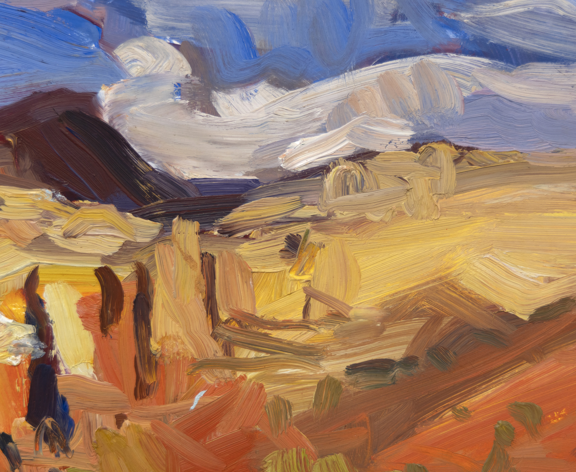 In 1995, Duncan Martin left full-time teaching at the Principia College Studio Art facility to focus on painting and lived in New Mexico, Arizona, and Colorado. Although he later returned to serve as a Professor of Art and Chair of the Art and Art History Department, he is retired and entirely devoted to en plein air landscape painting today. Martin usually begins with long, bold strokes using a palette knife or brush and adjusts with strokes that become smaller, more controlled, and more detailed. He continues to observe, making visual assessments and incremental finishing touches using both ends of the brush. As a painter, Martin is interested in something other than creating facile representational paintings. Instead, he hopes to understand some essential truth not necessarily revealed in its physical details.