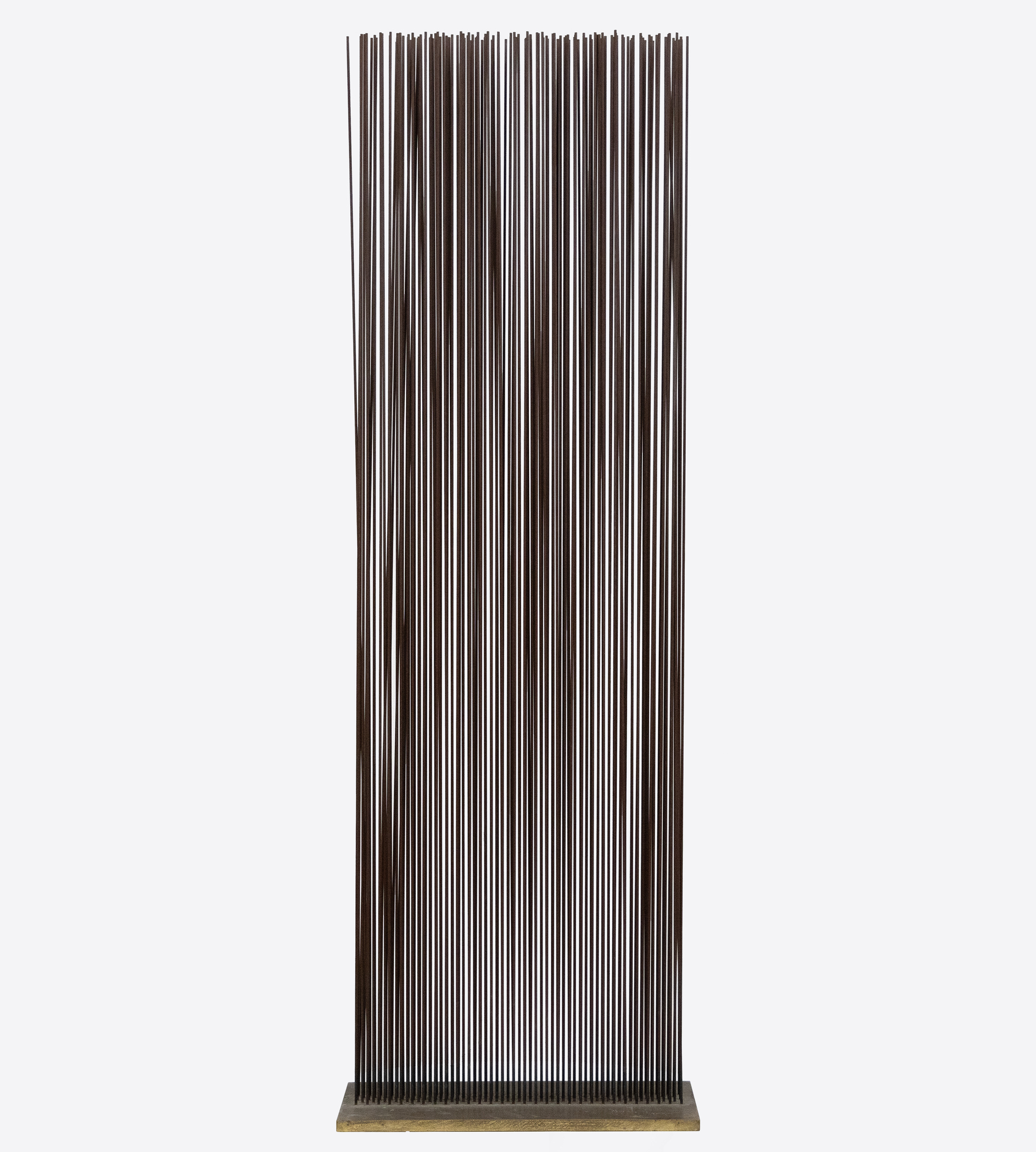 HARRY BERTOIA - Untitled (Sounding Sculpture) <div><font face=Calibri size=3 color=black>Harry Bertoia was an authentic visionary in art, and they are rare. Of those whose métier is sculpture, Alexander Calder and Harry Bertoia are the twentieth-century American standouts. They are engineers of beauty; their creative currency is feats of invention and pure artistry that honor our experience of them (if we are willing to quiet our mind) as if a sacred event. It was Duchamp who suggested Calder call his kinetic works “mobiles”, but it was up to Bertoia himself to coin a word to describe something for which there was little precedent. Visually precise, kinetic, and offering resonant, vibratory sound, a “Sonambient” sculpture is at once a metaphor for our sentient experience in the world yet capable of inducing an aura of transcendent experience. Given that insight, it is easy to understand Bertoia’s view that “I don’t hold onto terms like music and sculpture anymore. Those old distinctions have lost all their meaning.”</font></div>
<br>
<br><div> </div>
<br>
<br><div><font face=Calibri size=3 color=black>The present “Sonambient” sculpture is a forty-eight-inch-tall curtain of thin-gauged tines. Once activated, it becomes a 15 3/4 inch long, 8 inches deep wall of sound. Five rows of narrow tines are staggered in number, alternating between 30 and 29 tines that, when activated, present as an undulating wall of sound. When touched or moved by air currents, the rods produce a sound that, while metallic, does not betray its source of inspiration: the serene connection Bertoia felt in observing the gentle undulating movement of desert grasses. As always, this is a Bertoia sculpture that invites participation in the experience of changing shapes and sounds, a participatory work that asks us to be present in the moment, to connect across time with the object and its creator.</font></div>
