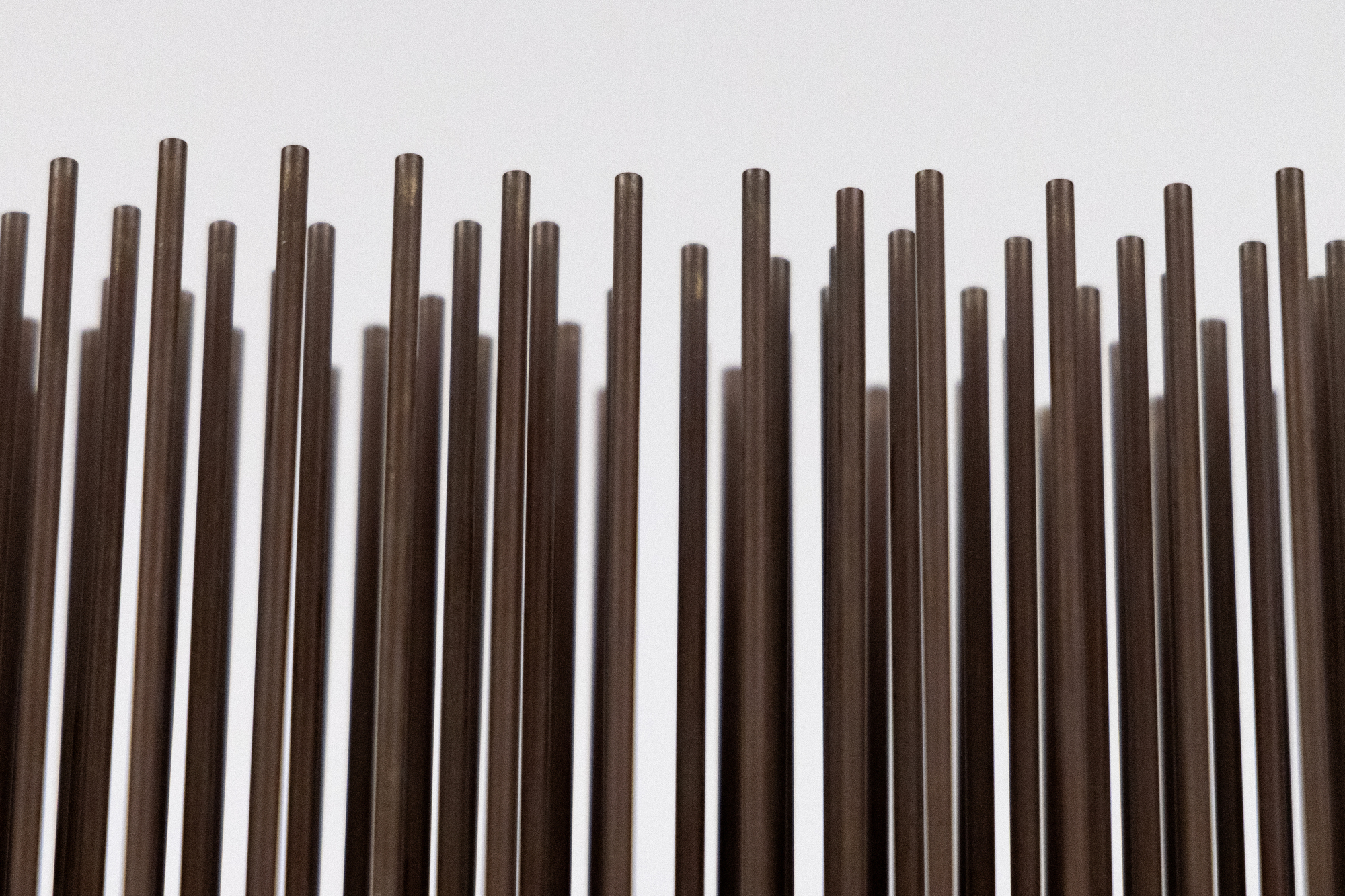 HARRY BERTOIA - Untitled (Sounding Sculpture) <div><font face=Calibri size=3 color=black>Harry Bertoia was an authentic visionary in art, and they are rare. Of those whose métier is sculpture, Alexander Calder and Harry Bertoia are the twentieth-century American standouts. They are engineers of beauty; their creative currency is feats of invention and pure artistry that honor our experience of them (if we are willing to quiet our mind) as if a sacred event. It was Duchamp who suggested Calder call his kinetic works “mobiles”, but it was up to Bertoia himself to coin a word to describe something for which there was little precedent. Visually precise, kinetic, and offering resonant, vibratory sound, a “Sonambient” sculpture is at once a metaphor for our sentient experience in the world yet capable of inducing an aura of transcendent experience. Given that insight, it is easy to understand Bertoia’s view that “I don’t hold onto terms like music and sculpture anymore. Those old distinctions have lost all their meaning.”</font></div>
<br>
<br><div> </div>
<br>
<br><div><font face=Calibri size=3 color=black>The present “Sonambient” sculpture is a forty-eight-inch-tall curtain of thin-gauged tines. Once activated, it becomes a 15 3/4 inch long, 8 inches deep wall of sound. Five rows of narrow tines are staggered in number, alternating between 30 and 29 tines that, when activated, present as an undulating wall of sound. When touched or moved by air currents, the rods produce a sound that, while metallic, does not betray its source of inspiration: the serene connection Bertoia felt in observing the gentle undulating movement of desert grasses. As always, this is a Bertoia sculpture that invites participation in the experience of changing shapes and sounds, a participatory work that asks us to be present in the moment, to connect across time with the object and its creator.</font></div>