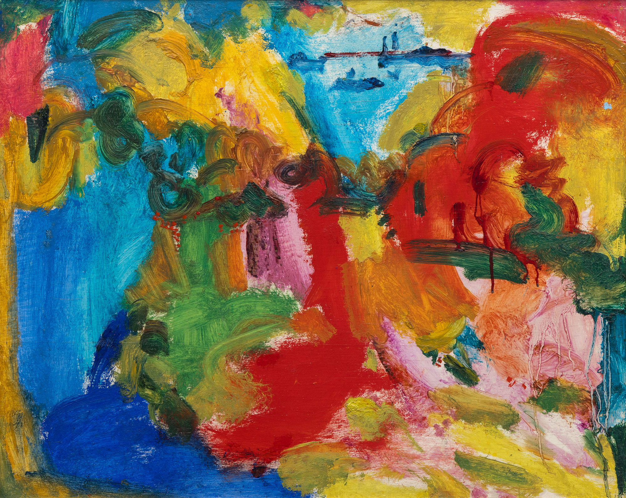 HANS HOFMANN - Landscape No. 108 <div><font face=Lato size=3 color=black>Any analysis of Hans Hofmann’s oeuvre is incomplete without considering his small landscapes, which occupied him between 1940 and 1944. These works capture a pivotal moment in his artistic evolution, transitioning from Matisse-inspired figurative still lifes, portraits, and interiors to the pure abstraction that would later define his career. “Landscape #108” exemplifies this shift. Its compressed composition and severe clustering of intense colors prefigure the artist’s mature works, channeling the same ferocious dynamism that is the hallmark of our appreciation for the artist. The Fauvist palette and electric strokes vibrate with energy, their interplay of light and dark creating a rhythmic tension that feels almost musical. While modest in scale, the painting’s boldness and dynamism hint at the daring risks Hofmann would later embrace in his larger abstractions. Rooted in Fauvism and resonant with Kandinsky’s early work, “Landscape #108” remains a robust testament to Hofmann’s evolving visual language during this transformative period.</font></div>