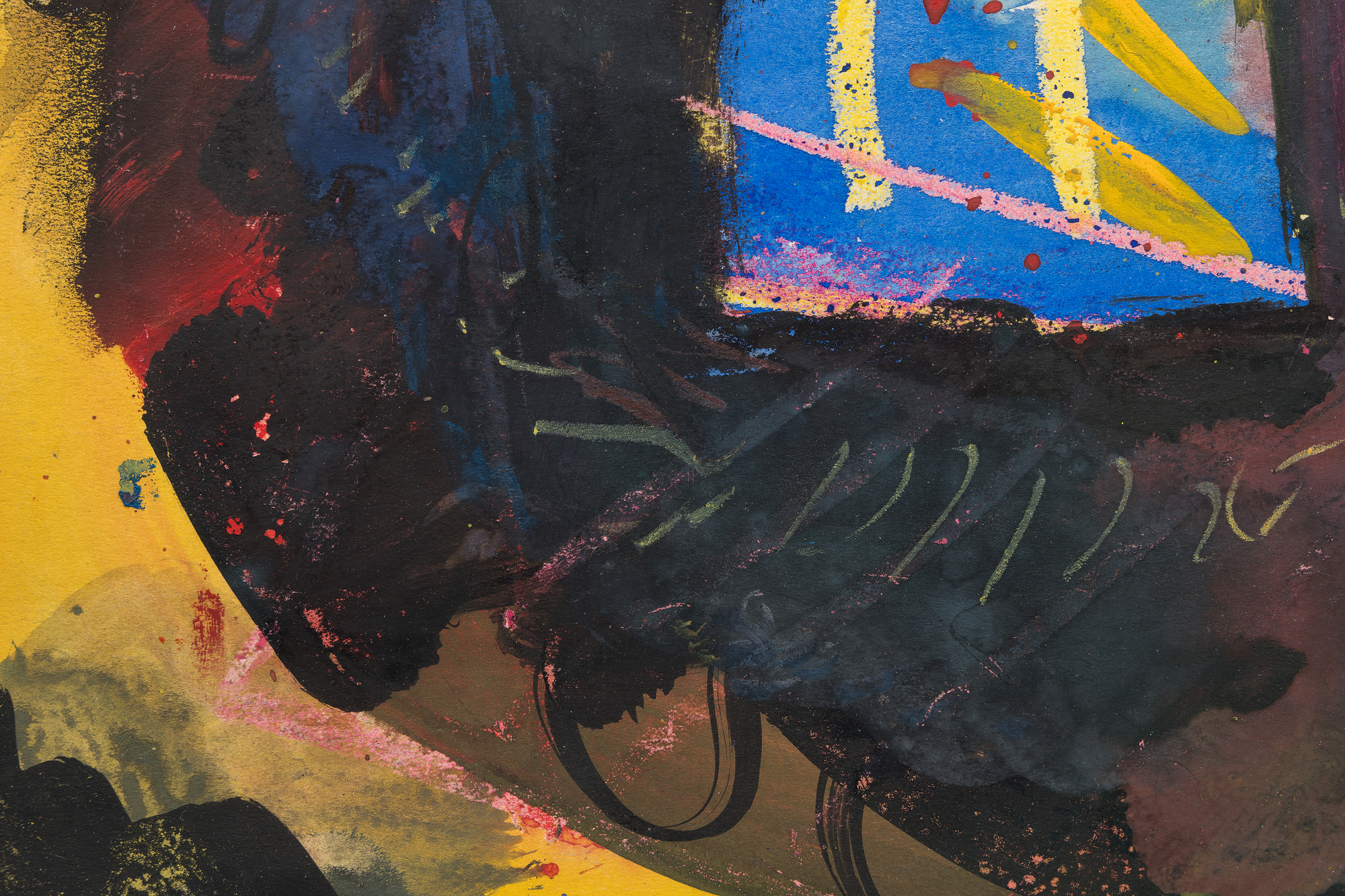 &lt;div&gt;&lt;font face=Lato size=3 color=black&gt;Executed in mixed media on paper, &lt;em&gt;The Indian&lt;/em&gt; from 1944 showcases Hofmann’s ability to offer a powerful interplay between abstraction and figuration. Surrounded by an atmospheric expanse of deep blues and punctuated by vivid accents of red and yellow, the central form suggests the stylized head of a Native American. Shaped not by direct detailing techniques but subtractive reduction, Hofmann shaped the figure by enclosing it with dynamic strokes of the deep blue surround, punctuated by vivid reds and yellows, as if carving the form out of the surrounding space. This approach emphasizes the figure’s presence while allowing it to remain enigmatic, suspended within an atmospheric mélange of bold, gestural marks.&lt;/font&gt;&lt;/div&gt;&lt;br&gt;&lt;br&gt;&lt;div&gt;&nbsp;&lt;/div&gt;&lt;br&gt;&lt;br&gt;&lt;div&gt;&lt;font face=Lato size=3 color=black&gt;The tension between the central form and its vibrant background exemplifies Hofmann’s transition during the 1940s from Cubist rigor to more unrestricted, expressionistic techniques. &lt;em&gt;The Indian&lt;/em&gt; captures the energy of this pivotal period, with its layered abstraction and symbolic undertones reflecting Hofmann’s ability to unite gestural spontaneity with deliberate compositional balance.&lt;/font&gt;&lt;/div&gt;