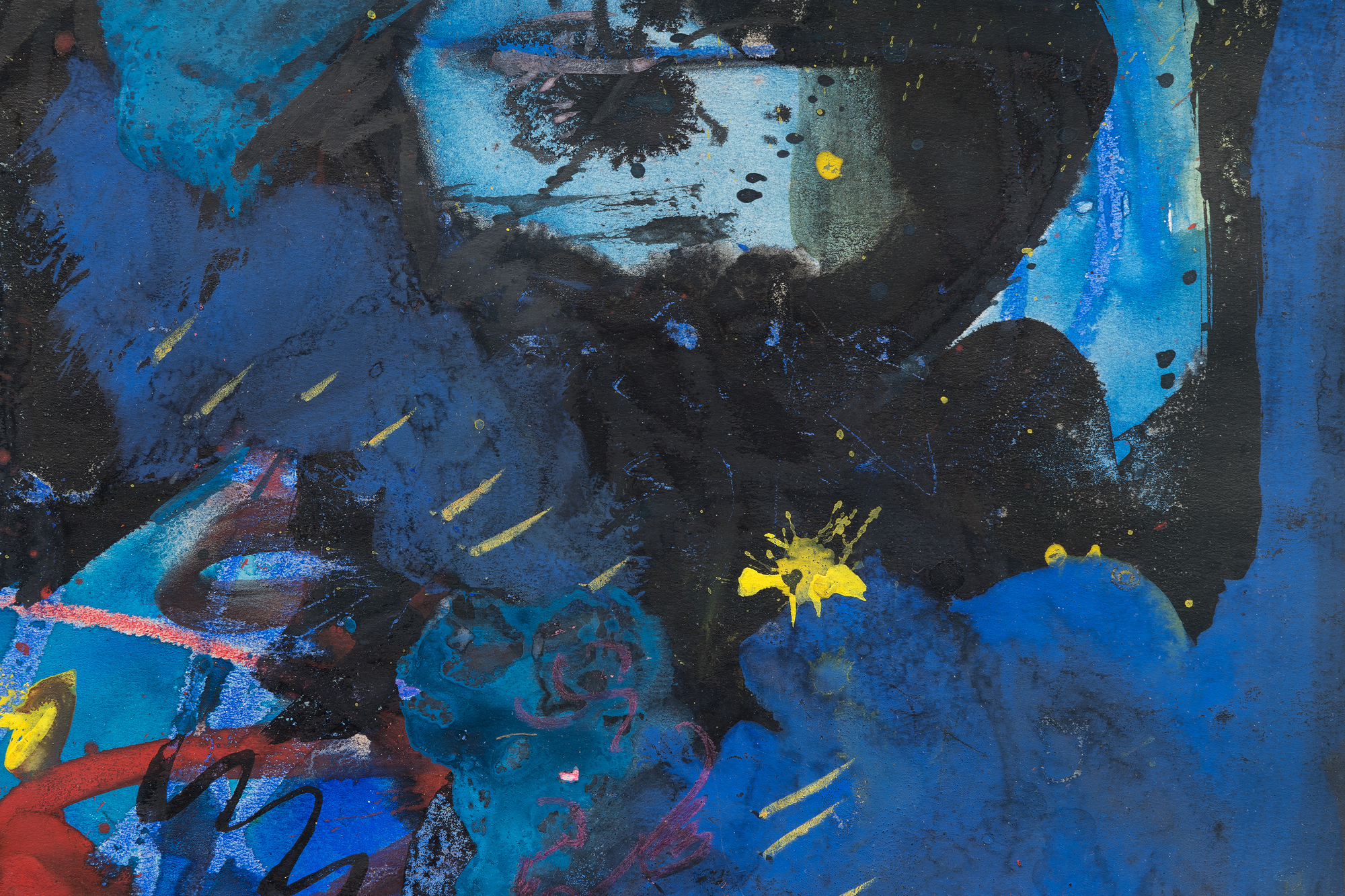 &lt;div&gt;&lt;font face=Lato size=3 color=black&gt;Executed in mixed media on paper, &lt;em&gt;The Indian&lt;/em&gt; from 1944 showcases Hofmann’s ability to offer a powerful interplay between abstraction and figuration. Surrounded by an atmospheric expanse of deep blues and punctuated by vivid accents of red and yellow, the central form suggests the stylized head of a Native American. Shaped not by direct detailing techniques but subtractive reduction, Hofmann shaped the figure by enclosing it with dynamic strokes of the deep blue surround, punctuated by vivid reds and yellows, as if carving the form out of the surrounding space. This approach emphasizes the figure’s presence while allowing it to remain enigmatic, suspended within an atmospheric mélange of bold, gestural marks.&lt;/font&gt;&lt;/div&gt;&lt;br&gt;&lt;br&gt;&lt;div&gt;&nbsp;&lt;/div&gt;&lt;br&gt;&lt;br&gt;&lt;div&gt;&lt;font face=Lato size=3 color=black&gt;The tension between the central form and its vibrant background exemplifies Hofmann’s transition during the 1940s from Cubist rigor to more unrestricted, expressionistic techniques. &lt;em&gt;The Indian&lt;/em&gt; captures the energy of this pivotal period, with its layered abstraction and symbolic undertones reflecting Hofmann’s ability to unite gestural spontaneity with deliberate compositional balance.&lt;/font&gt;&lt;/div&gt;
