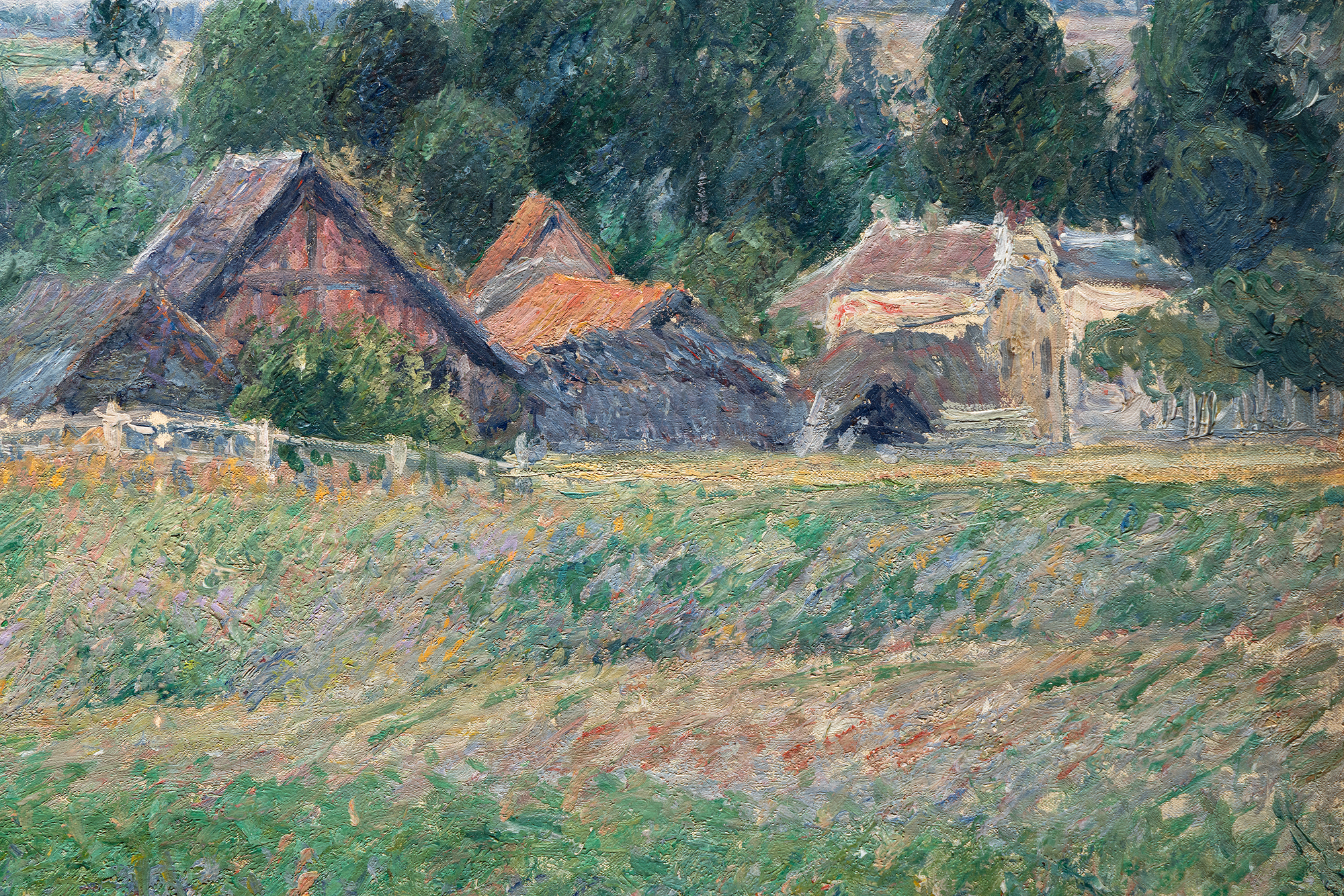 <div><font face=Lato size=3>Camille Pissarro’s La Briqueterie Delafolie à Éragny (1884) offers a vivid rural scene from Éragny. The painting has never been to auction, instead gracing numerous exhibitions in Zurich, Paris, Brussels, Warsaw, and Santa Barbara since its creation. Documented as no. 776 in volume III of the catalogue raisonné by Joachim Pissarro and Claire Durand-Ruel Snollaerts (illustrated p. 514), it stands as a testament to Pissarro’s Impressionist legacy. </font></div><br><br><div><font face=Lato size=3>&nbsp;</font></div><br><br><div><font face=Lato size=3>The foreground features a polychrome meadow. The staccato green, ochre, and lilac brushstrokes in all directions convey the wind’s gentle movement through the field beneath a fleecy sky. In the distance, the Delafolie brickyard emerges, owned by Pissarro’s good friend and neighbor. The catalogue raisonné notes: &nbsp;</font></div><br><br><div><font face=Lato size=3>&nbsp;</font></div><br><br><div><font face=Lato size=3>“The Delafolie brickyard at Éragny, refers to a local family-owned and operated brickyard. Mr. Delafolie wasn’t just a bricklayer—he was Pissarro’s neighbor and brewed his own cider. His cider was reportedly so good that Claude Monet once wrote to Pissarro asking who the merchant was and how he could order a keg for himself. Pissarro and Mr. Delafolie were good friends, and Pissarro often took advantage of Mr. Delafolie’s regular deliveries to Paris and Gisors to ship his paintings along with the bricks.” &nbsp;</font></div><br><br><div><font face=Lato size=3>&nbsp;</font></div><br><br><div><font face=Lato size=3>Similar works reside in the Musée d’Orsay, the Walters Art Museum, and the Birmingham Museum of Art. This painting offers collectors a rare, well-traveled piece, embodying Pissarro’s intimate connection to Éragny’s landscape and community. </font></div>