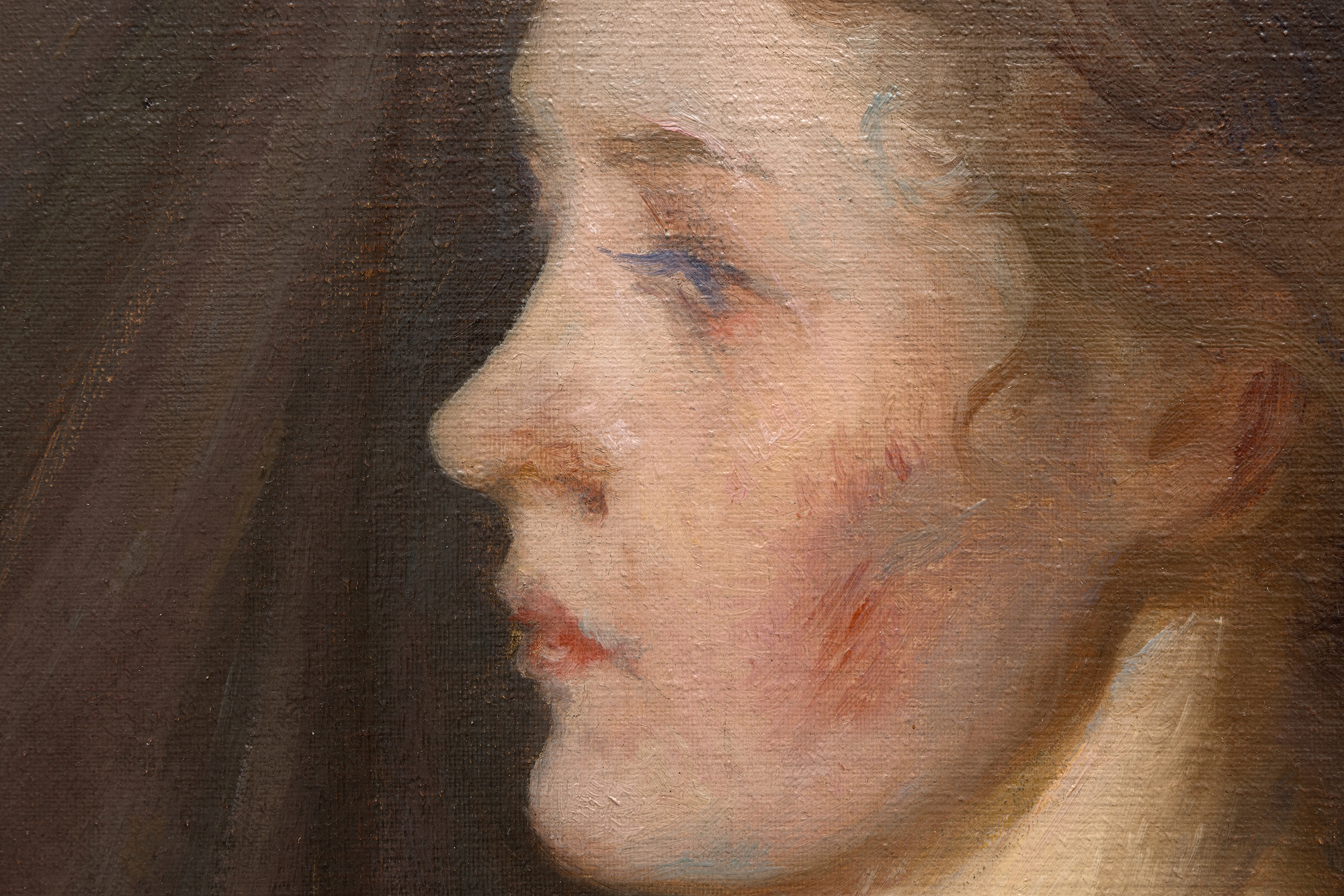 <div><font face=Lato size=3 color=black><em>Girl in White (Seated Figure)</em> from 1896 is an elegant example of Frank Bensons gift for intimate portraiture, rendered with a refined palette and a masterful command of light and texture. The painting was originally a personal gift from Benson to his friend and fellow American artist Frederick P. Vinton, remaining in the Vinton family before later entering the distinguished collection of Paul Magriel, a renowned collector and scholar of American art. This early provenance underscores the works longstanding appreciation among artists and connoisseurs alike.</font></div><br><br><div>&nbsp;</div><br><br><div><font face=Lato size=3 color=black>The portrait relates closely to similar half-figure studies held in major institutional collections, including the Museum of Fine Arts Boston, the Farnsworth Art Museum, and the National Gallery of Art in Washington, D.C., all of which highlight Bensons importance within the American Impressionist tradition. In this work, the sitter is shown in profile against a simple, reduced background that allows the subtleties of color and drapery to command full attention. The warm, luminous modeling of the skin and the delicate, gossamer like fabric of the dress are heightened by Benson's economical use of tone, creating a sense of quiet focus and graceful restraint.</font></div><br><br><div>&nbsp;</div><br><br><div><font face=Lato size=3 color=black>Together, these qualities reveal the depth of Bensons skill during the 1890s and affirm <em>Girl in White (Seated Figure)</em> as a beautifully preserved and emotionally resonant example of his portrait practice.</font></div>