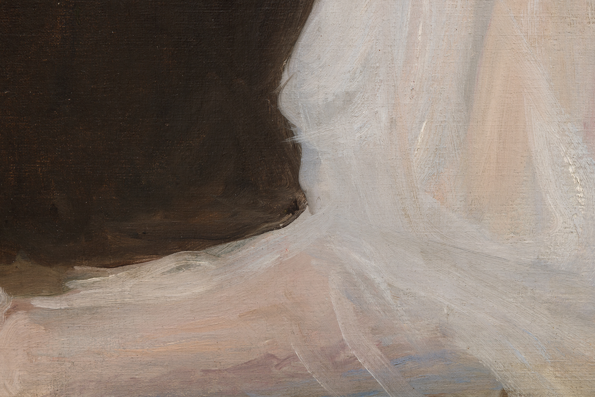 <div><font face=Lato size=3 color=black><em>Girl in White (Seated Figure)</em> from 1896 is an elegant example of Frank Bensons gift for intimate portraiture, rendered with a refined palette and a masterful command of light and texture. The painting was originally a personal gift from Benson to his friend and fellow American artist Frederick P. Vinton, remaining in the Vinton family before later entering the distinguished collection of Paul Magriel, a renowned collector and scholar of American art. This early provenance underscores the works longstanding appreciation among artists and connoisseurs alike.</font></div><br><br><div>&nbsp;</div><br><br><div><font face=Lato size=3 color=black>The portrait relates closely to similar half-figure studies held in major institutional collections, including the Museum of Fine Arts Boston, the Farnsworth Art Museum, and the National Gallery of Art in Washington, D.C., all of which highlight Bensons importance within the American Impressionist tradition. In this work, the sitter is shown in profile against a simple, reduced background that allows the subtleties of color and drapery to command full attention. The warm, luminous modeling of the skin and the delicate, gossamer like fabric of the dress are heightened by Benson's economical use of tone, creating a sense of quiet focus and graceful restraint.</font></div><br><br><div>&nbsp;</div><br><br><div><font face=Lato size=3 color=black>Together, these qualities reveal the depth of Bensons skill during the 1890s and affirm <em>Girl in White (Seated Figure)</em> as a beautifully preserved and emotionally resonant example of his portrait practice.</font></div>
