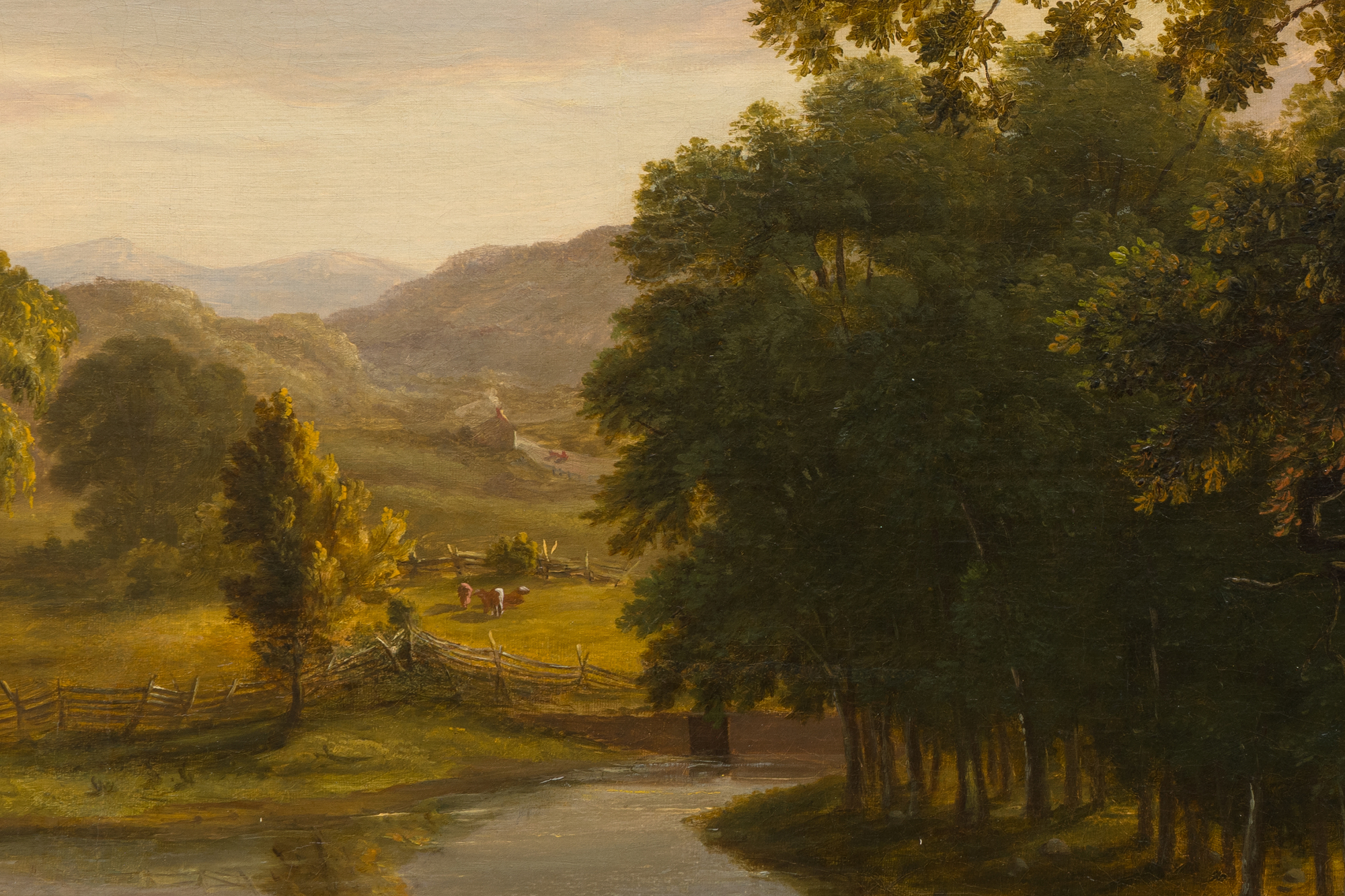 <div><font face=Lato size=3 color=black><em>Afternoon</em> is a rare early painting by George Inness, created when the artist was only twenty one and actively shaping the foundations of his career. Although largely self-taught, Inness was immersed in a transformative period during the mid-eighteen forties, studying at the National Academy of Design in New York where he closely observed the work of Hudson River School painters such as Thomas Cole and Asher Durand. This moment marked his first public exhibitions at the Academy in 1844, followed by the opening of his own studio in 1848, placing <em>Afternoon</em> squarely within the formative years in which his artistic voice began to emerge.</font></div><br><br><div>&nbsp;</div><br><br><div><font face=Lato size=3 color=black>The painting also reflects the subtle influence of French landscaper Regis Francois Gignoux, under whom the young Inness studied before making his first trip to Europe in 1851. This early training helped shape the atmospheric sensitivity and poetic naturalism that would later define his mature style.</font></div><br><br><div>&nbsp;</div><br><br><div><font face=Lato size=3 color=black><em>Afternoon</em> carries distinguished provenance, having passed through the collections of several important nineteenth and early twentieth century New Yorkers, including politician Cornelius Gardiner, financier and philanthropist Emerson McMillian, and later the philanthropist Agnes Ladson Dana. This lineage, combined with the paintings exceptional early date, makes it an especially significant example from the beginning of Innesss enduring contribution to American landscape painting.</font></div>