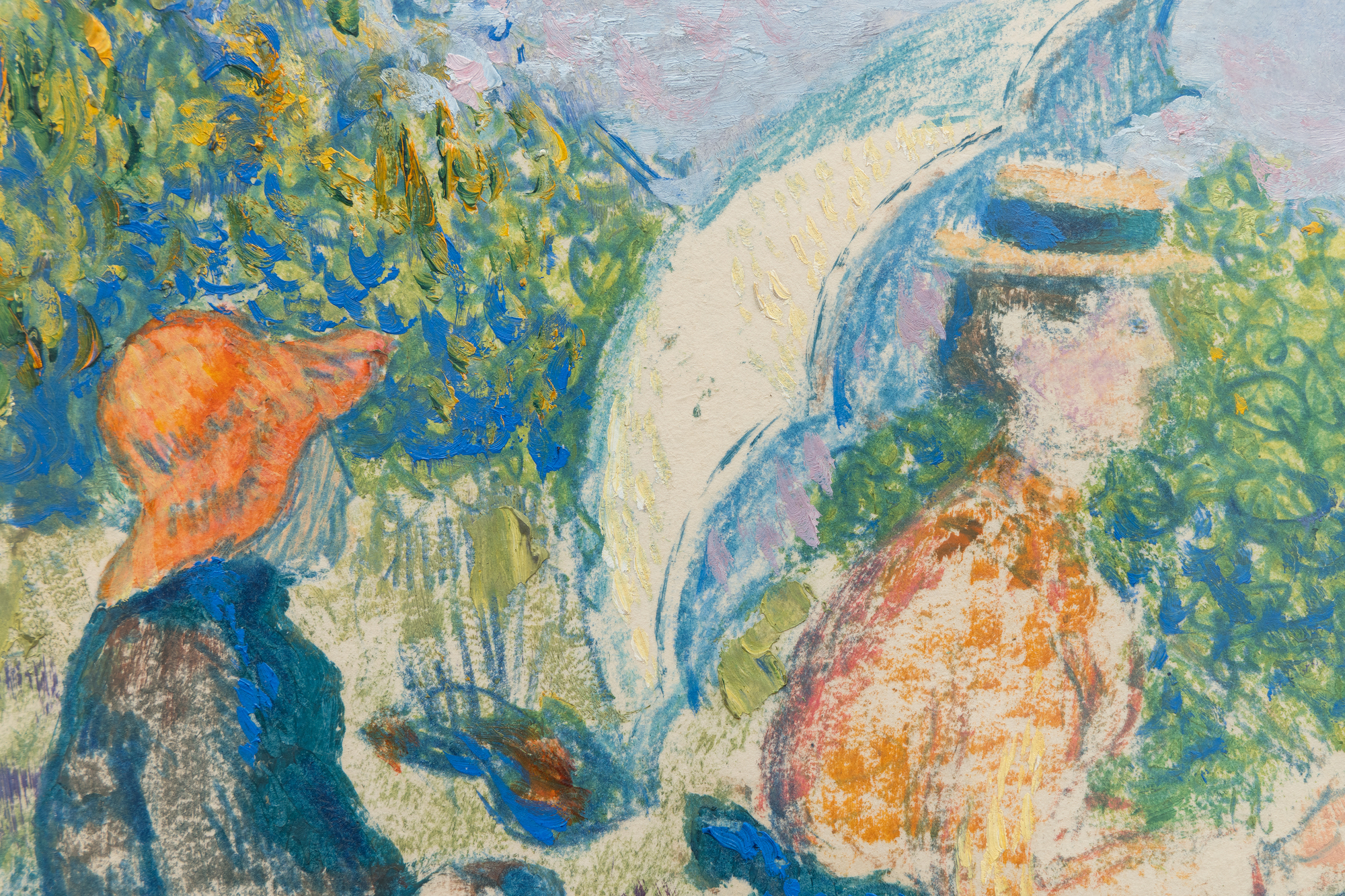 GEORGES LEMMEN - Madame Lemmen et ses enfants dans un jardin, 1900 - שמן על נייר ופסטל מונחים על הלוח - 9 על 12 אינץ'.