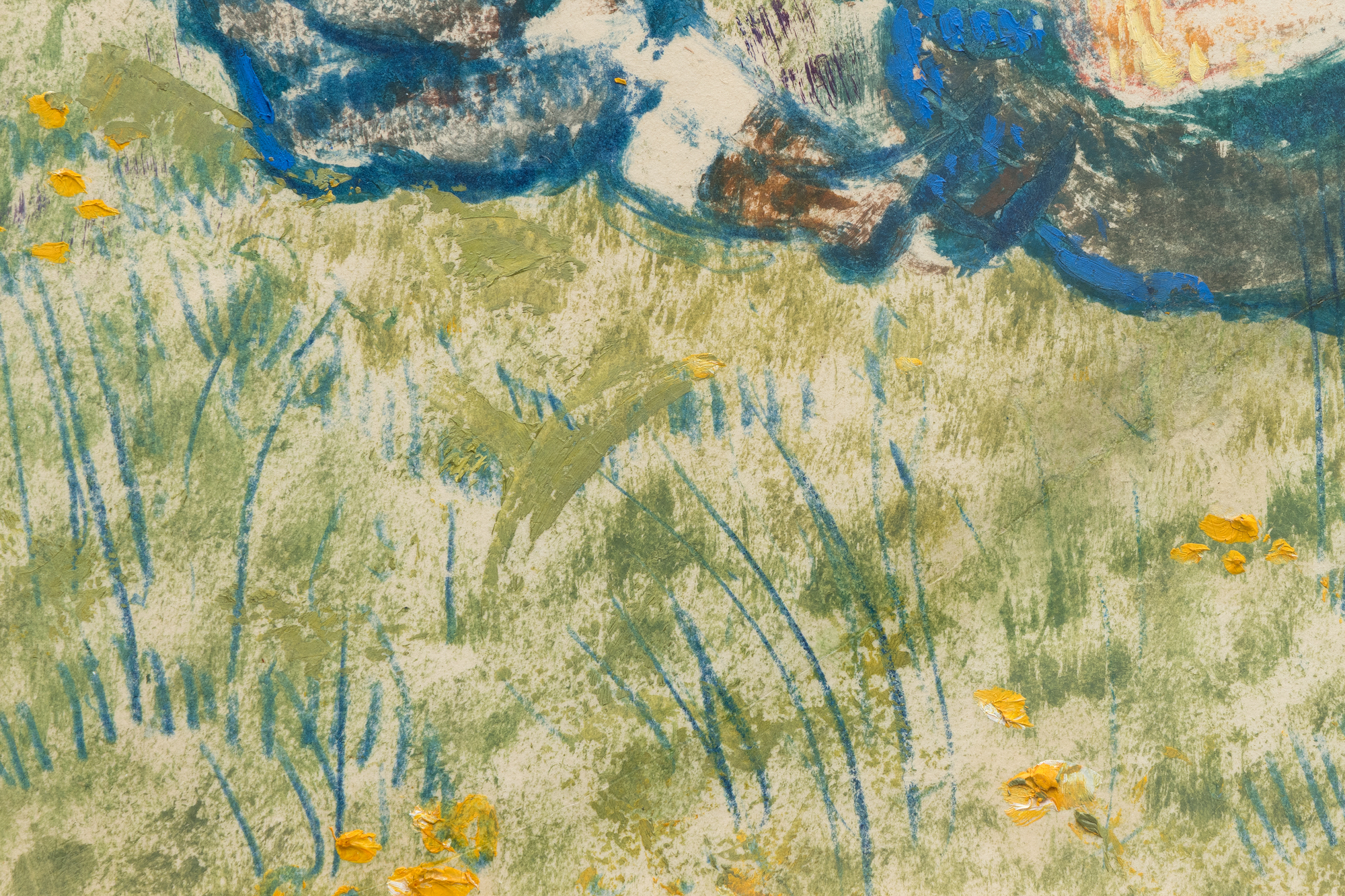 GEORGES LEMMEN - Madame Lemmen et ses enfants dans un jardin, 1900 - שמן על נייר ופסטל מונחים על הלוח - 9 על 12 אינץ'.