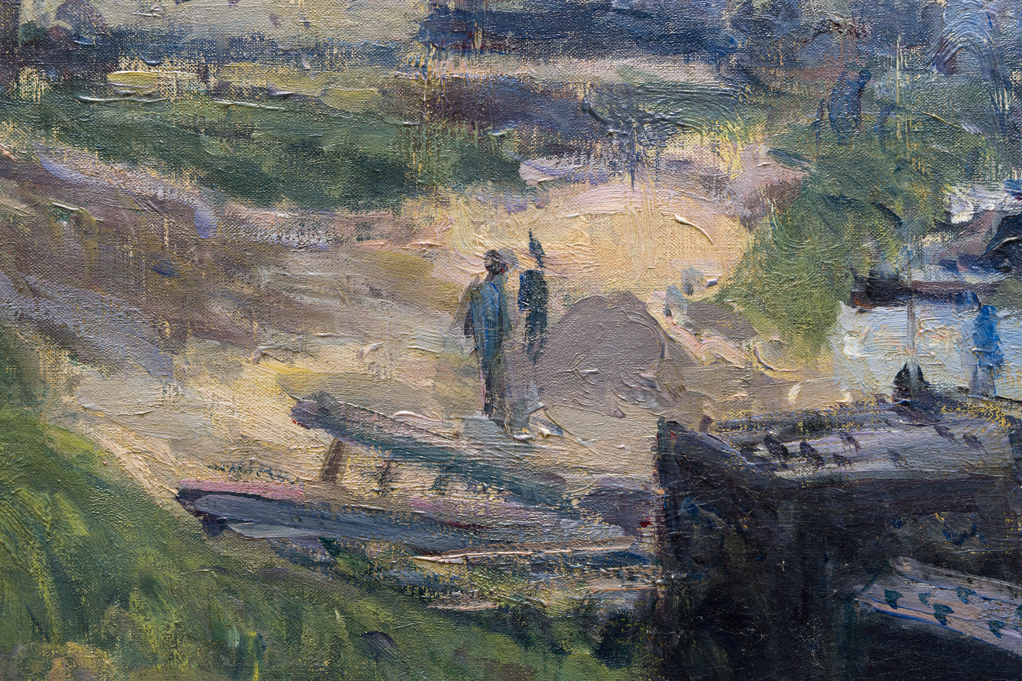 <div>Alfred Sisley’s <em>Le Lavoir de Billancourt</em> (1879) is a superb example of the artist’s lifelong devotion to painting directly before nature, and to the quiet drama of landscape in flux. Often described as the “purest” plein air painter of the Impressionist circle, Sisley maintained an almost exclusive relationship with landscape, attending to the subtlest changes of season, weather, and time of day. His river scenes in particular have long been compared to Monet’s for their sensitivity to water—its shifting reflections, softened edges, and the way light dissolves form into atmosphere. </div><br><br><div>&nbsp;</div><br><br><div>Painted along the Seine at Billancourt—an industrial town west of Paris—this work belongs to the sequence of views Sisley produced after the upheavals of 1871, when he moved his family first to Louveciennes and later to nearby Marly-le-Roi. The Seine valley offered him an ever-renewing motif: looping river bends, villages threaded along the banks, and a landscape marked by both history and modern life. Here, the floating washing house (a lavoir) sits low on the water, a practical structure where locals could wash clothes directly in the river for a small fee. Sisley transforms this everyday subject into an evocation of lived place, where human activity is integrated seamlessly into the broader rhythms of sky and current. </div><br><br><div>&nbsp;</div><br><br><div>The 1870s are widely recognized as Sisley’s “golden period”—when his work speaks in a distinctly personal voice rather than under the overt influence of Corot, Courbet, or even early Monet. After ceasing to exhibit at the Salon after 1877, his compositions grew more complex and less dependent on traditional recession and linear perspective, shifting instead toward interlocking patterns and the expressive energy of his brushwork. In<em> Le Lavoir de Billancourt</em>, layers of pigment are built up in quick, multidirectional strokes, creating a richly textured surface saturated with color and air. This heightened spontaneity aligns with contemporary praise for Sisley’s ability to seize passing moments—clouds, breeze, and trembling foliage—so that space and light feel inseparable, and the scene remains vibrantly in motion. The painting is recorded in the François Dault<em> Alfred Sisley: catalogue raisonné de l'oeuvre peint</em> (1959) as no. 315. </div>