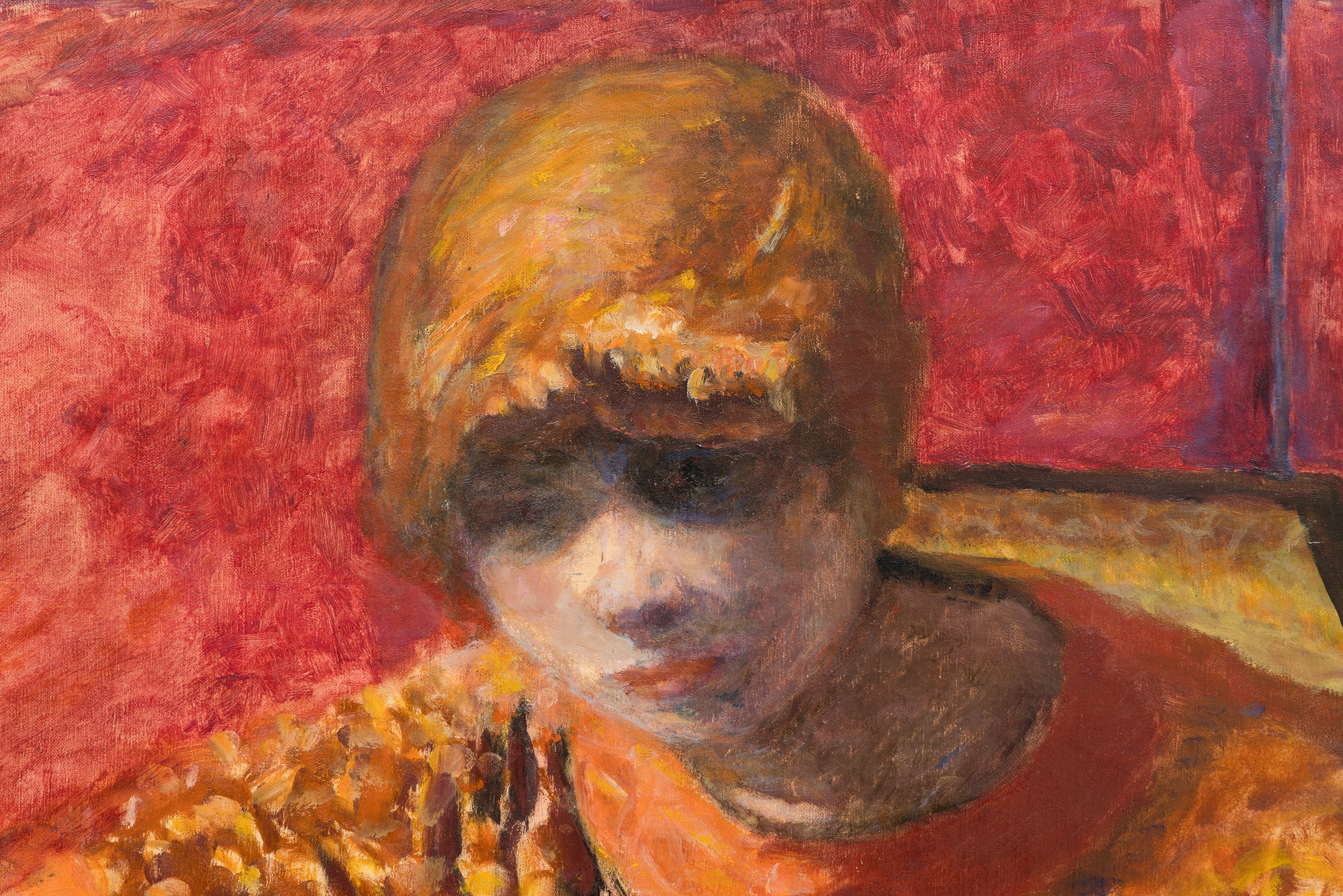 <div>Pierre Bonnard’s <em>La robe de chambre rouge (Marthe Bonnard)</em> (1912) is a richly intimate portrait of the artist’s lifelong muse and wife, Marthe de Meligny, painted at a moment when Bonnard was redefining modern interior painting through color, memory, and psychological nuance. Seated and absorbed in a private moment, Marthe is enveloped by a saturated red ground that presses close to the picture plane, dissolving traditional depth in favor of chromatic intensity. Her patterned robe and softly modeled face emerge through Bonnard’s layered brushwork, where color functions less as description than as emotional atmosphere. </div><br><br><div>&nbsp;</div><br><br><div>Painted in 1912, the work was exhibited extensively from the year of its creation, appearing in seven exhibitions across Paris, Rotterdam, and Munich, signaling its immediate recognition within Bonnard’s circle and the broader European avant-garde. The painting also boasts a distinguished provenance, having passed through the collections of notable French Jewish collector Alphonse Kahn; Eugène Blot, the influential gallerist, collector, and sculpture castor; and Jacques Dupont, the celebrated Olympic cyclist. </div><br><br><div>&nbsp;</div><br><br><div><em>La robe de chambre rouge</em> is published seven times, including Bonnard’s 1968 catalogue raisonné, where it is listed as no. 674. The artist’s portraits of Marthe occupy a central place in his oeuvre. Closely related examples are held in the permanent collections of major institutions such as the Tate, the Museum of Modern Art, the Guggenheim, and The Metropolitan Museum of Art, underscoring the enduring significance of these deeply personal yet formally radical compositions. </div>
