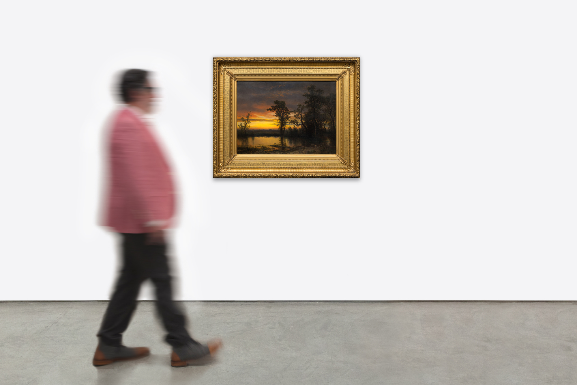 <div>"Twilight on the San Joaquin" (c. 1873) is a luminous oil painting that exemplifies Albert Bierstadt’s mature engagement with the American landscape and his mastery of light effects. Executed in a refined Luminist style, the work emphasizes a tranquil, glowing atmosphere achieved through meticulous detail, subtle tonal transitions, and a carefully controlled palette. The fading light of dusk settles gently over the scene, transforming the San Joaquin River into a reflective plane that anchors the composition and enhances its meditative stillness. </div><br><br><div>&nbsp;</div><br><br><div>The San Joaquin River, which flows through California’s Central Valley before joining the Sacramento River at the Sacramento–San Joaquin Delta, was a subject well suited to Bierstadt’s interest in expansive yet serene vistas. In this painting, the river becomes a conduit for light, capturing the delicate interplay between sky and water at twilight. The result is a harmonious balance between natural grandeur and intimate observation. </div><br><br><div>&nbsp;</div><br><br><div>Bierstadt was a prominent painter associated with the Hudson River School, known for his large, gleaming depictions of the American West. His portrayals of beauty and plenty helped shape the popular image of the West and reassured Americans, still grappling with the aftermath of the Civil War, that their young democracy possessed a grandeur comparable to Europe and would endure. Between 1871 and 1873, Bierstadt lived in California, maintaining a studio in San Francisco, and traveled extensively through the region, producing works that capture its vastness and unique beauty. </div><br><br><div>&nbsp;</div><br><br><div>A closely related twilight scene, "Owens Valley, California" (c. 1872) is in the collection of the McMullen Museum of Art, Boston College. Twilight on the San Joaquin will be included in the forthcoming Albert Bierstadt catalogue raisonné database directed by Melissa Webster Speidel, President of the Bierstadt Foundation. </div>