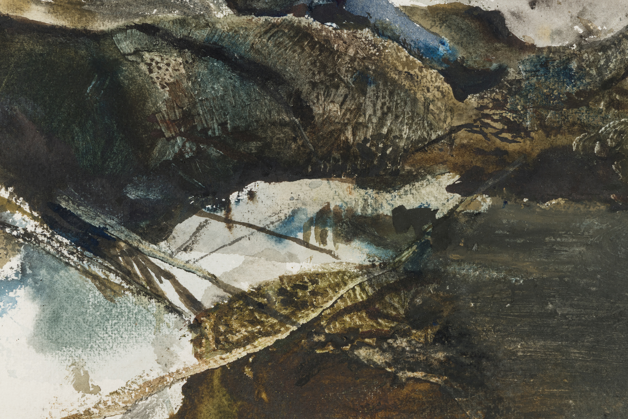 安德鲁·怀斯 - 《上游水坝》 - 纸本水彩画 - 13 1/2 x 19 1/2 英寸