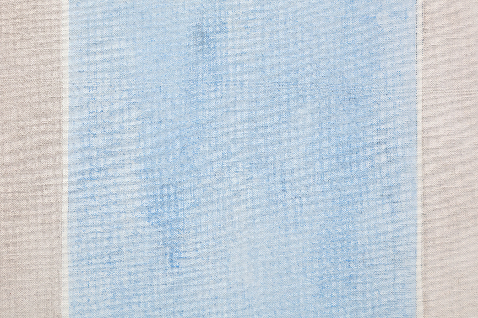 AGNES MARTIN - Untitled No. 7 Of the many modernist painters who imbued their geometries with a spiritual dimension, Agnes Martin is the one whose paintings resonate most deeply with a life of ascetic simplicity. In 1967, she left New York City and the art world, renounced worldly pursuits, and embarked on an eighteen-month odyssey across the untamed Western American landscape. It was the prelude to a life of seclusion, where on a remote mesa near Cuba, New Mexico, Martin built a sanctuary by hand, shaping adobe and timber into a unique domicile. Living without the conveniences of a telephone, electricity, or indoor plumbing, she practiced the art of life, not the life of a painter. That deeply devoted spiritual and moral quest separates Agnes Martin from the geometric visionaries such as Piet Mondrian or Ad Reinhardt, with whom she would otherwise be associated. After a seven-year hiatus, 62-year-old Martin reemerged in 1974 to renew her journey creating radiant minimalist paintings.
<br>
<br>"No. 7" (1974) is among the earliest paintings from this second major phase of her career. Intent upon emphasizing a dramatic reorientation emphasizing color rather than the line or tabulated grids of her pre-1967 work, a distanced viewing of the pale, luminescent bands allows for an expansive appreciation of subtle, radiant shifts between the color zones. Numerous natural phenomena and elements embedded in the New Mexican desert experience may have inspired these new and expansive ideas. The sheer verticality of its mesas, cliffs, and ravines, or the shafts of light that dramatically stream through gaps in clouds to the desert floor, may have inspired the vertical orientation here. Yet the impact of "No. 7" (1974) is most assuredly delivered via her devotion to Buddhist and Daoist ideals that seek beauty from within, not from extraneous points of reference. Martin asks the viewer to think of her repetitive shafts or bands of pale color as a sort of mantra as much as a visual experience. She challenges the capacity of our imagination, encouraging it to run free and consider this work as an object of contemplation, knowing well that her paintings require a degree of commitment. And as if to admonish those without the patience to absorb the impact of the otherworldly mystical radiance inherent in the paintings or how they affect one's greater awareness of the potential for expressing the sublime, we have her comment, "There's nobody who can't stand all afternoon in front of a waterfall."
