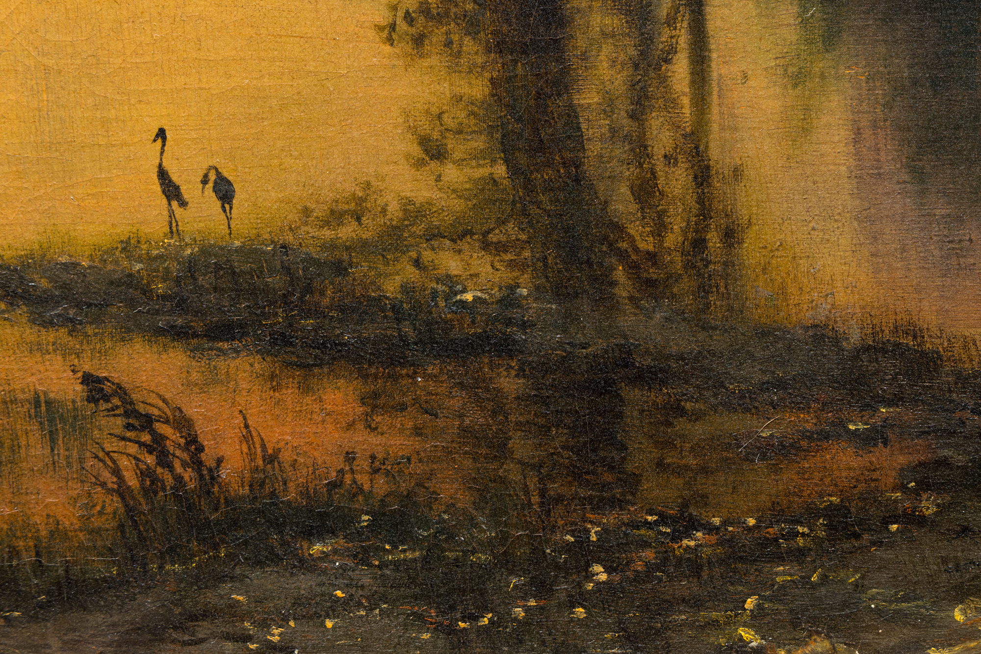 <div>"Twilight on the San Joaquin" (c. 1873) is a luminous oil painting that exemplifies Albert Bierstadt’s mature engagement with the American landscape and his mastery of light effects. Executed in a refined Luminist style, the work emphasizes a tranquil, glowing atmosphere achieved through meticulous detail, subtle tonal transitions, and a carefully controlled palette. The fading light of dusk settles gently over the scene, transforming the San Joaquin River into a reflective plane that anchors the composition and enhances its meditative stillness. </div><br><br><div>&nbsp;</div><br><br><div>The San Joaquin River, which flows through California’s Central Valley before joining the Sacramento River at the Sacramento–San Joaquin Delta, was a subject well suited to Bierstadt’s interest in expansive yet serene vistas. In this painting, the river becomes a conduit for light, capturing the delicate interplay between sky and water at twilight. The result is a harmonious balance between natural grandeur and intimate observation. </div><br><br><div>&nbsp;</div><br><br><div>Bierstadt was a prominent painter associated with the Hudson River School, known for his large, gleaming depictions of the American West. His portrayals of beauty and plenty helped shape the popular image of the West and reassured Americans, still grappling with the aftermath of the Civil War, that their young democracy possessed a grandeur comparable to Europe and would endure. Between 1871 and 1873, Bierstadt lived in California, maintaining a studio in San Francisco, and traveled extensively through the region, producing works that capture its vastness and unique beauty. </div><br><br><div>&nbsp;</div><br><br><div>A closely related twilight scene, "Owens Valley, California" (c. 1872) is in the collection of the McMullen Museum of Art, Boston College. Twilight on the San Joaquin will be included in the forthcoming Albert Bierstadt catalogue raisonné database directed by Melissa Webster Speidel, President of the Bierstadt Foundation. </div>