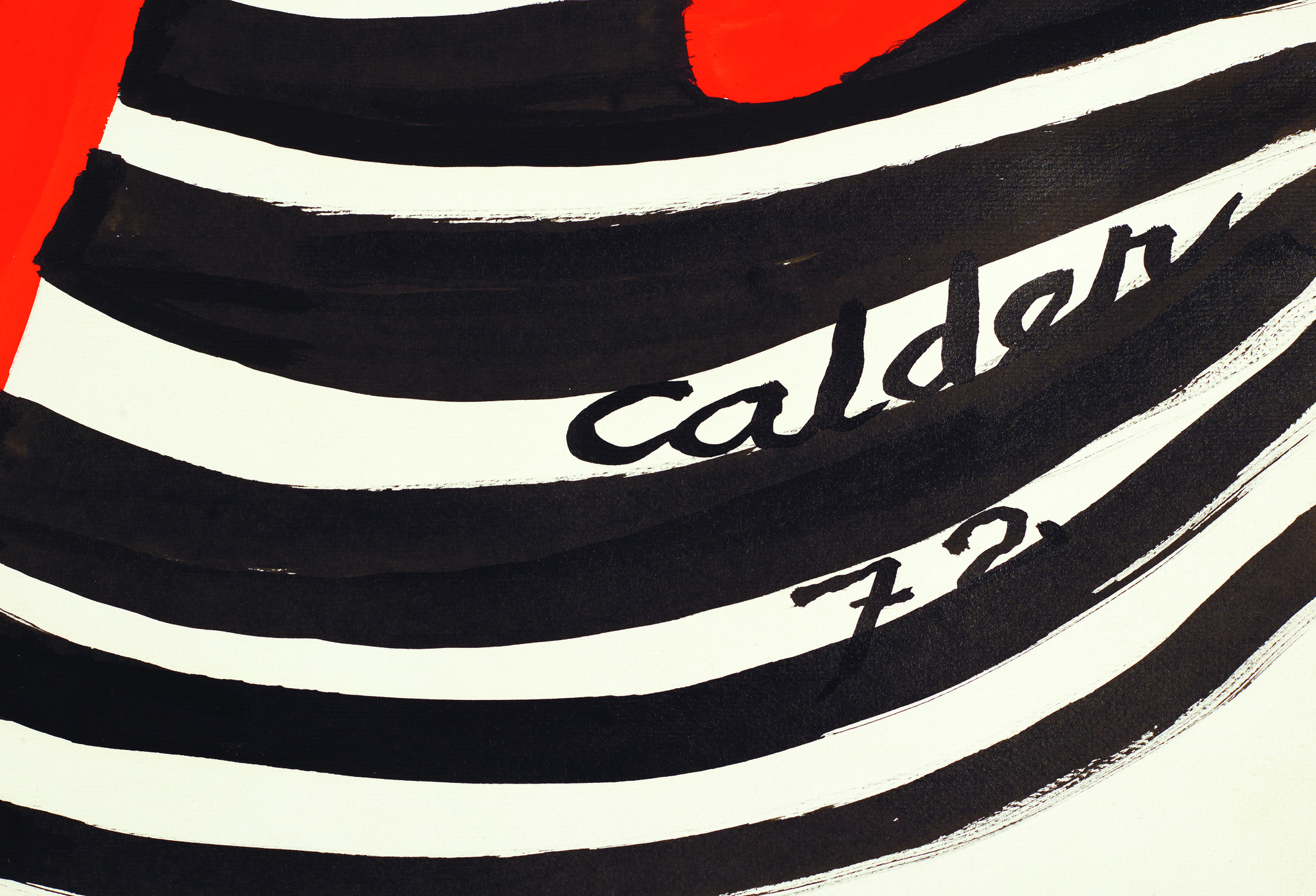 ALEXANDER CALDER - 红色的花瓣，蓝色的月亮 - 纸上水粉和墨水 - 29 1/2 x 43 1/4 英寸。