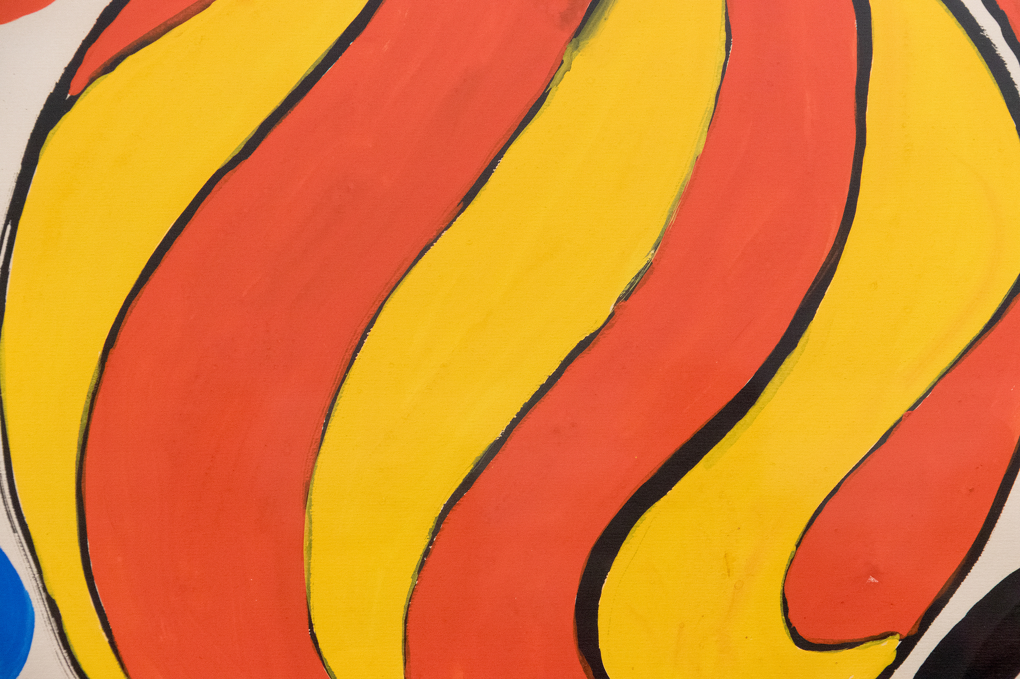 ALEXANDER CALDER - Untitled <div><font face=Calibri size=3 color=black>Gouaches became integral to Alexander Calder's artistic practice in the late 1930s and early 1940s. By the early 1960s, they were a well-established part of his repertoire, parallel to his more significant works and featuring prominently in his exhibitions. These smaller-scale pieces offered collectors an intimate glimpse into Calder's creative process, revealing his ability to capture the essence of his playful, dynamic forms with immediacy and intuition, often characterized by bold, energetic shapes and vibrant colors.</font></div>
<br>
<br><div> </div>
<br>
<br><div><font face=Calibri size=3 color=black>In this gouache from 1970, Calder employs a densely populated, diverse range of visual motifs. Large, bright red, blue, and black circles float among spirals and other abstract forms, while a central yellow orb, streaked with red, seems to radiate energy, suggesting movement or heat. To the left, a structure of intersecting lines and shapes introduces an architecturally restrained wave, while dynamic spirals animate the composition. The result is a celebratory display of Calder's signature elements—bold primary colors, geometric shapes, and flowing lines—each interacting in a lively, harmonious rhythm.</font></div>