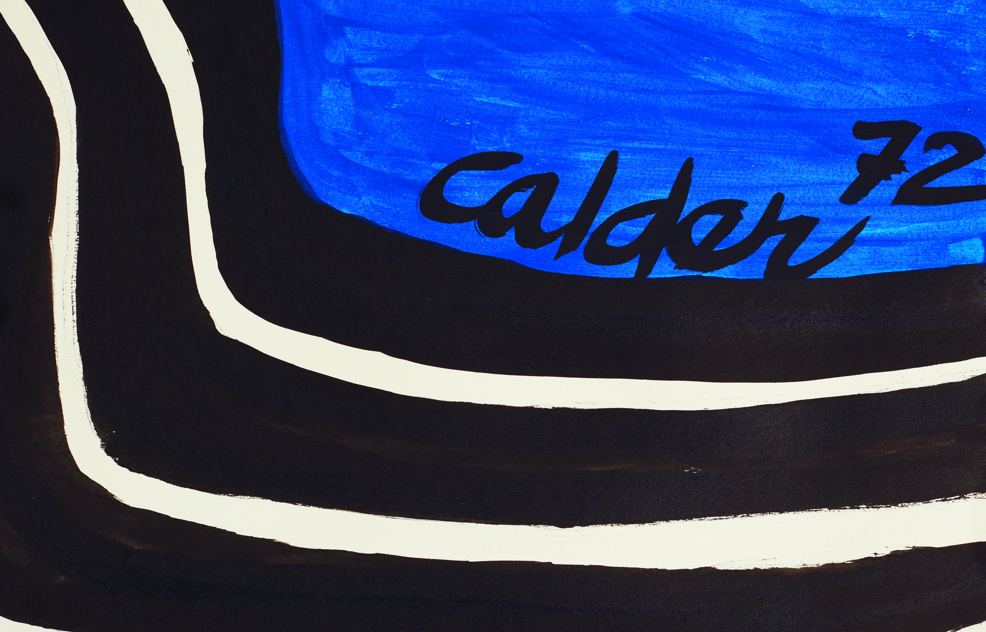 ALEXANDER CALDER - Zigzag Sun and Crags Zigzag, Sun, and Crags, painted in 1972, recalls the early morning hour of June 9, 1922 when the young seafaring adventurer Sandy (Alexander) Calder was awakened on the deck of the H. F. Alexander by the intense beams of tropical sunlight that burst across the bow. He stood, squinting against the glare, then turned his head to the west and felt a sudden rush of sensations that brought to him a cosmic resonance he had never felt before.
<br>
<br>“It was early one morning on a calm sea, off Guatemala, when over my couch — a coil of rope — I saw the beginning of a fiery red sunrise on one side and the moon looking like a silver coin on the other. Of the whole trip this impressed me most of all; it left me with a lasting sensation of the solar system.”
<br>
<br>Zignag, Sun, and Crags is not a simple memento of that experience. It is an exhilarating work that celebrates Calder’s inimitable way of imparting the wonder of the natural world by amplifying our experience of it. If, as he might wish, it brings a sense of interconnectedness and belonging as it did to him along the coast of Guatemala as a young Merchant Marine, so much the better.