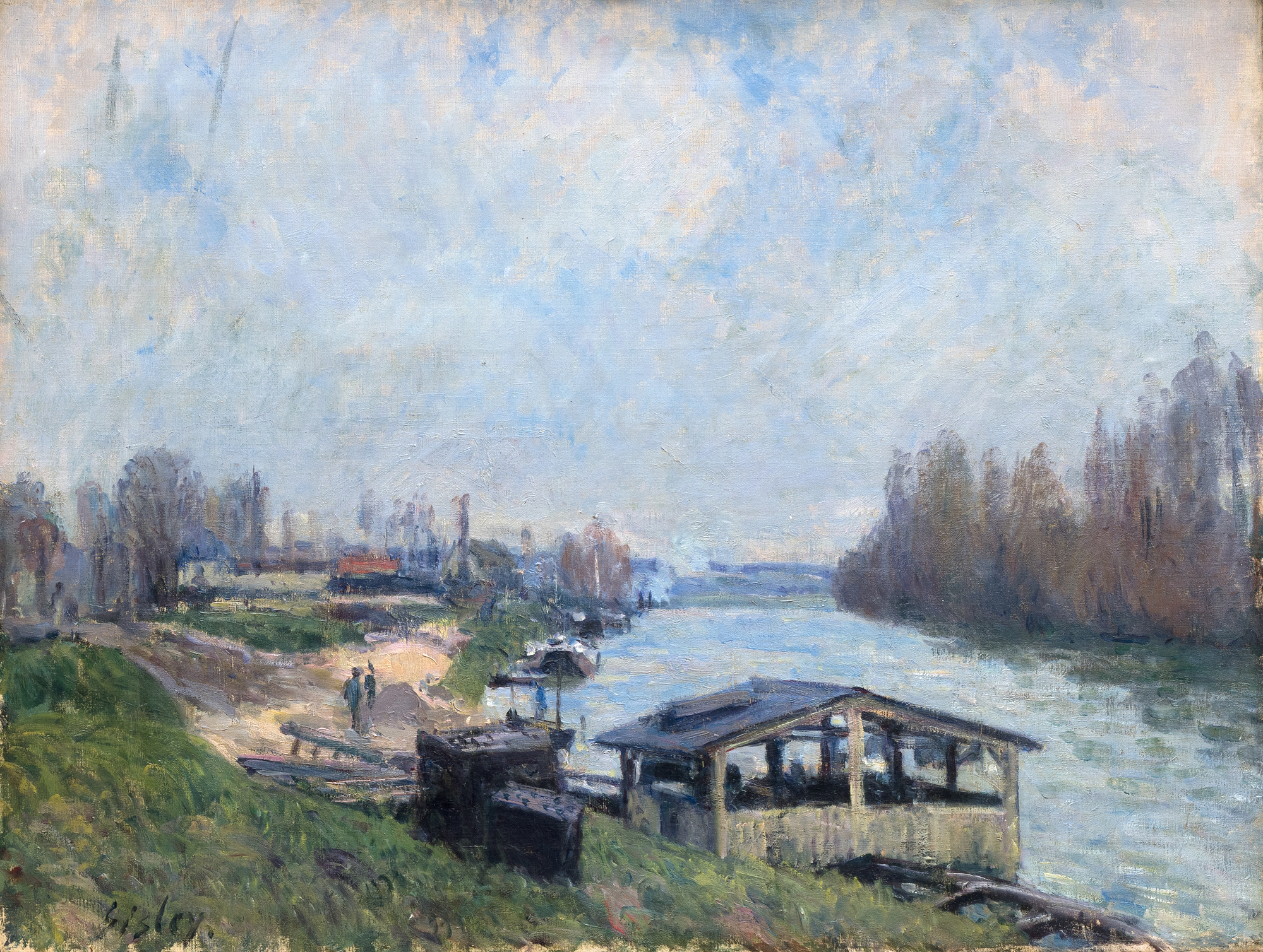 ALFRED SISLEY - Le Lavoir de Billancourt - oil on canvas - 20 x 25 5/8 in.