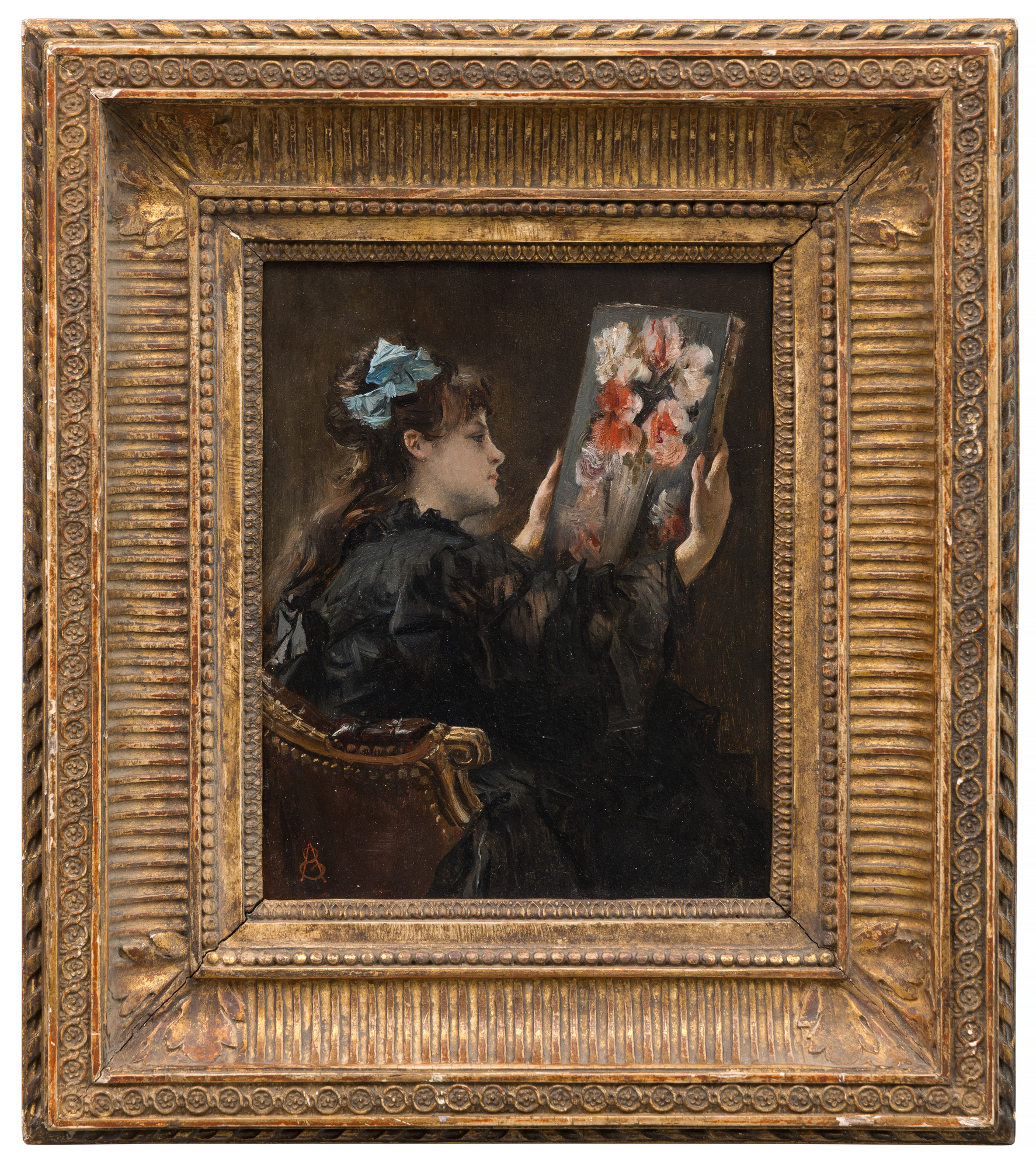 ALFRED STEVENS - The Connoisseur - oil on panel - 8 7/8 x 6 7/8 in.