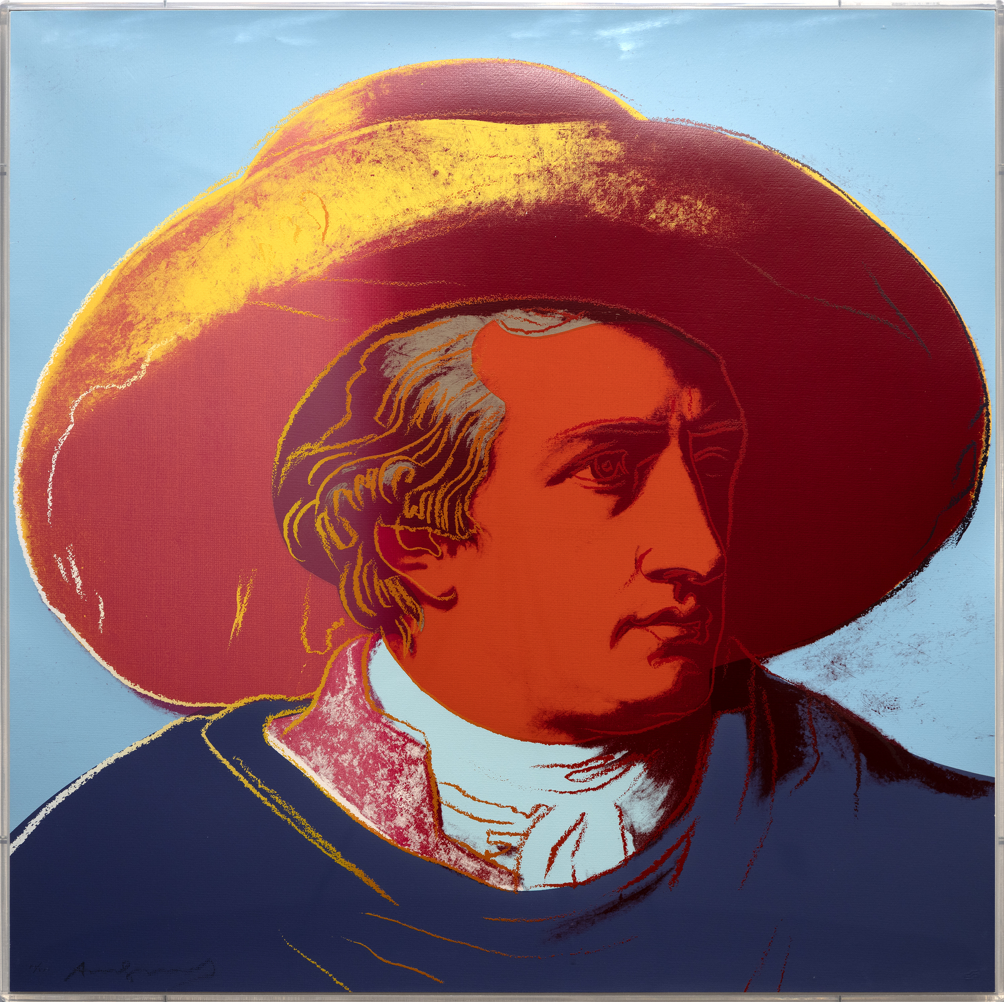 Conocido por su fascinación por la fama, las celebridades y los iconos culturales, Andy Warhol en ocasiones fue más allá de sus contemporáneos para incluir figuras históricas. De especial interés son las teorías de Goethe sobre el color, que hacían hincapié en cómo se perciben los colores y en su impacto psicológico, en contraste con la concepción newtoniana del color como fenómeno científico, basada en la física. Aunque no existe una relación directa entre la teoría del color de Goethe y el hecho de que Warhol se inspirara directamente en él para elegirlo como tema, sí destaca temáticamente la forma en que consideramos que el arte de Warhol se relaciona con las tradiciones históricas para simbolizar un vínculo entre sus respectivos campos y épocas. En este sentido, la obra sirve de homenaje y colaboración intertemporal, al vincular el lenguaje visual de Warhol con la conciencia de Goethe del color como elemento potente y estimulante de la percepción.