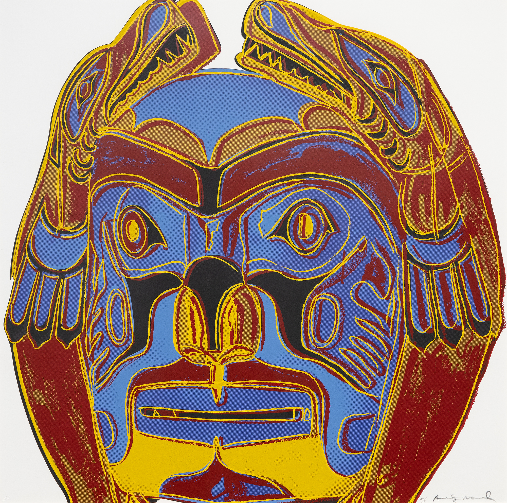 ANDY WARHOL - Northwest Coast Mask - Lenox Museum Boardにカラーでスクリーンプリント - 38 x 38 in.