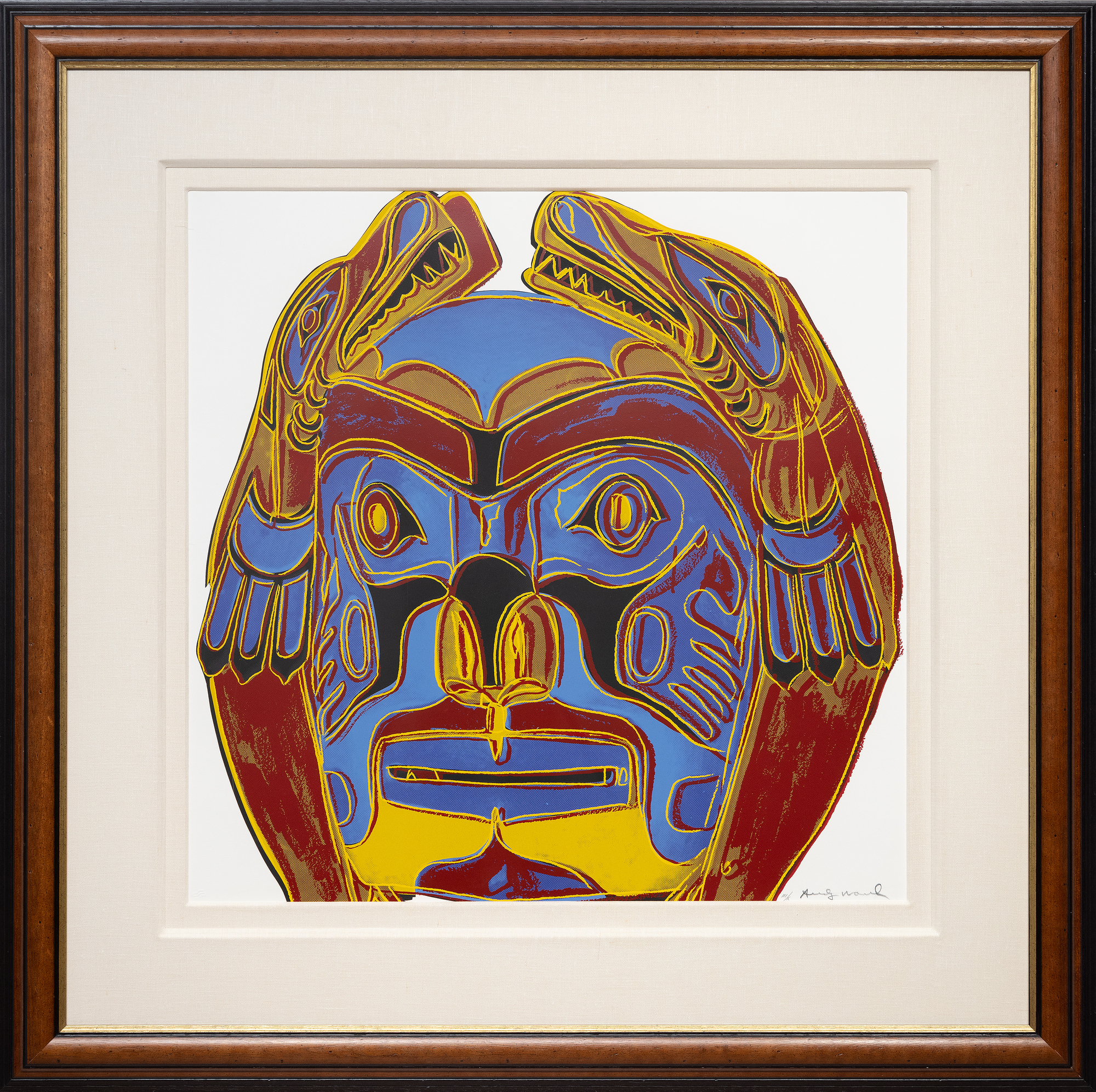 ANDY WARHOL - Northwest Coast Mask - Lenox Museum Boardにカラーでスクリーンプリント - 38 x 38 in.