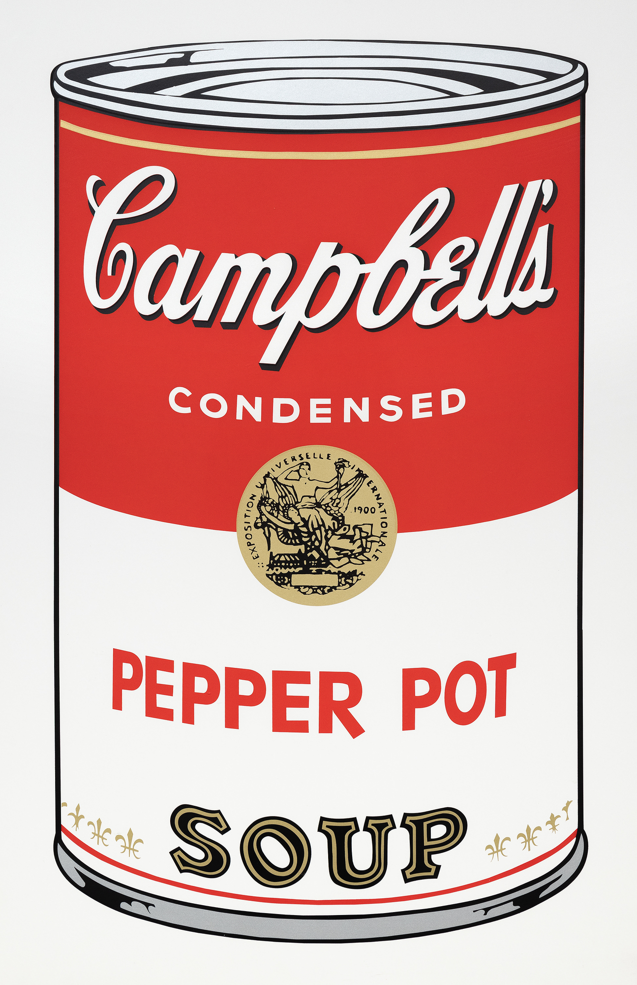 Andy Warhols Campbell&#039;s Soup Cans Serie markiert einen entscheidenden Moment in seiner Karriere und der Pop Art Bewegung. Die Serie, bestehend aus 32 Leinwänden, die jeweils eine andere Geschmacksrichtung zeigen, revolutionierte die Kunstwelt, indem sie alltägliche Konsumgüter in den Status der hohen Kunst erhob. Der Siebdruck Pepper Pot aus dem Jahr 1968 zeigt den für ihn typischen Stil mit leuchtenden, flachen Farben und sich wiederholenden Bildern, die für die Massenproduktion und die Konsumkultur charakteristisch sind. Der Siebdruck, eine kommerzielle Technik, passt zu Warhols Interesse, die Grenzen zwischen hoher Kunst und kommerzieller Kunst zu verwischen und künstlerische Werte und Wahrnehmungen in Frage zu stellen.