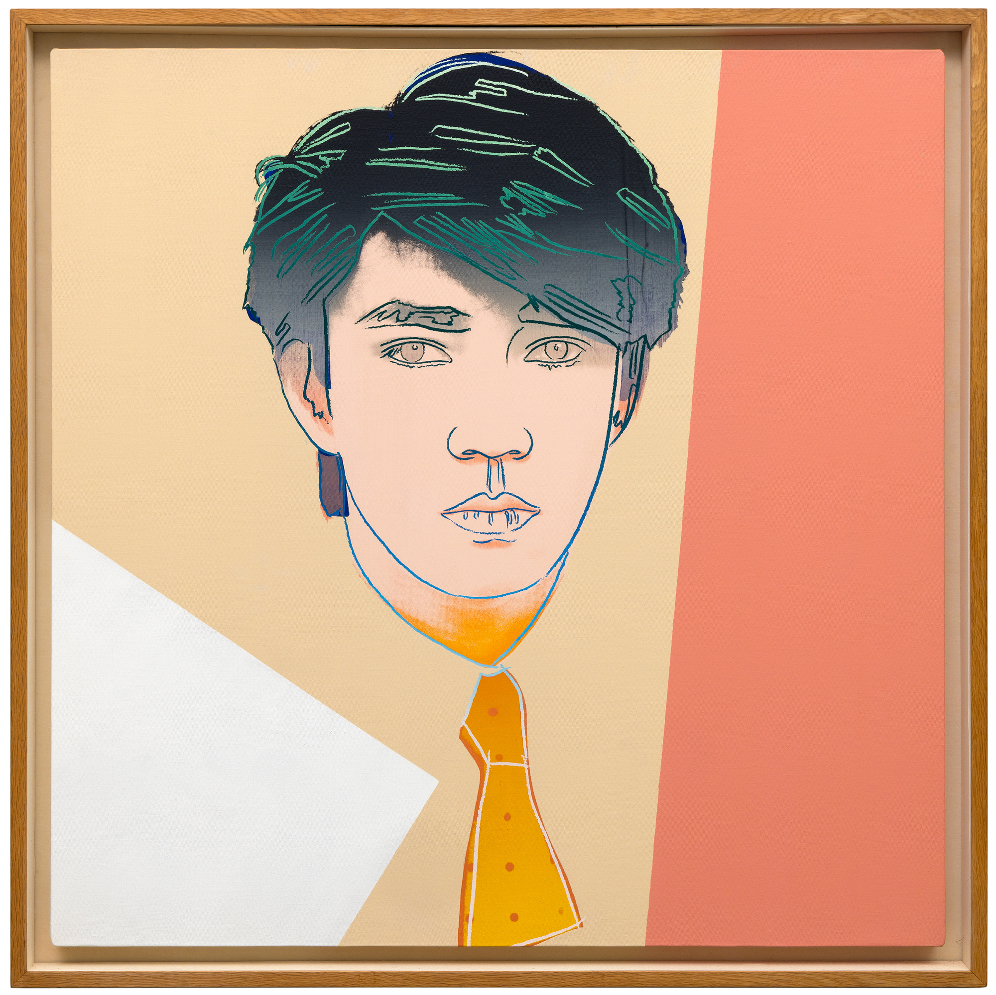 <div><font face="Times New Roman" size=3 color=black>Andy Warhol’s “<em>Ryuichi Sakamoto”</em> from 1983, a vibrant 40 by 40 inch canvas, captures the Japanese composer and electronic-music pioneer in the artist’s signature Pop-Art idiom, transforming a celebrity photograph into a study of color, repetition, and glamour. </font></div>
<br>
<br><div><font face="Times New Roman" size=3 color=black>The composition highlights Sakamoto’s stylized face, rendered with precise silkscreen outlines. His dark, textured hair is set against a peach panel, intersected by a white triangular section. Warhol enhanced the silkscreen process with hand-drawn touches that heighten Sakamoto’s facial features. Blending mechanical and manual techniques gives the portrait both the polish of a silkscreen print and the tactility of a painting.</font></div>
<br>
<br><div><font face="Times New Roman" size=3 color=black>By the 1980s, Ryuichi Sakamoto was celebrated worldwide as co-founder of Yellow Magic Orchestra and for his pioneering solo work in electronic, orchestral, and film-score composition. By choosing one of the few non-Western, male subjects in Warhol’s roster, he acknowledged Sakamoto’s global influence and beauty, making this portrait especially rare in the artist’s oeuvre. Part of a broader series of celebrity portraits alongside icons like Mick Jagger, Debbie Harry, and Prince, “<em>Ryuichi Sakamoto”</em> exemplifies Warhol’s fascination with fame as commodity, screen-printing public personas to interrogate the intersection of art, commerce, and media.</font></div>
<br>
<br><div><font face="Times New Roman" size=3 color=black>A lithographic version of this painting is held by the Tate London and the National Galleries of Scotland, affirming its cultural significance.</font></div>
<br>
<br><div><font face="Times New Roman" size=3 color=black>This work stands as both a vibrant homage to one of music’s most innovative figures and a testament to Warhol’s enduring exploration of image-making. Its bold palette and iconic subject continue to resonate in contemporary collections seeking a nexus of music history, Pop-Art heritage, and cross-cultural dialogue.</font></div>