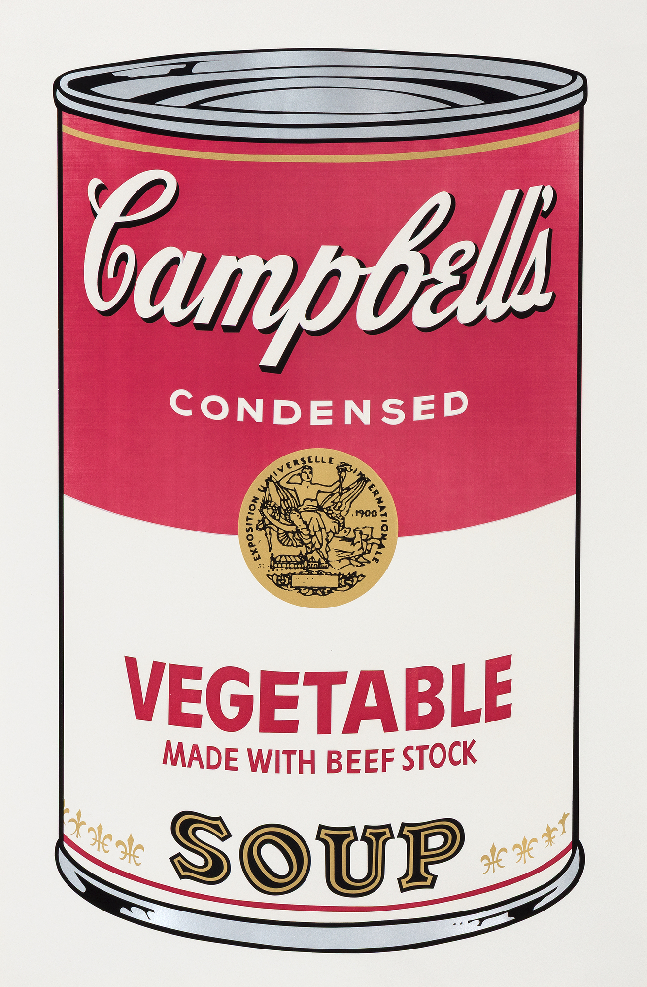 ANDY WARHOL - Vegetable Made With Beef Stock <div><font face=Lato size=3>Andy Warhol’s <em>Campbell’s Soup I: Vegetable Soup</em> (1968) is part of his first screenprint portfolio dedicated to the iconic soup cans, produced in an edition of 250 with additional artist’s proofs. </font></div>
<br>
<br><div><font face=Lato size=3> </font></div>
<br>
<br><div><font face=Lato size=3>The speed with which the art world embraced Warhol was remarkable: in July 1962, his thirty-two <em>Campbell’s Soup Cans</em> paintings debuted at the Ferus Gallery in Los Angeles, quickly cementing his reputation. Those early canvases, among his last hand-painted works, appeared almost mechanically produced, but Warhol soon abandoned the brush in favor of silkscreen, a commercial process that allowed for both endless repetition and striking variations of his chosen subjects. </font></div>
<br>
<br><div><font face=Lato size=3> </font></div>
<br>
<br><div><font face=Lato size=3><em>Vegetable Soup</em> was one of the original thirty-two varieties and remains a pop culture phenomenon, continually reappearing on everything from plates and mugs to t-shirts, neckties, and even surfboards. Warhol’s transformation of an everyday supermarket staple into an enduring icon underscores his genius for elevating the ordinary into the realm of high art. With its crisp outlines and industrial precision, <em>Vegetable Soup</em> embodies the artist’s most radical contribution: the merging of consumer culture with fine art. </font></div>