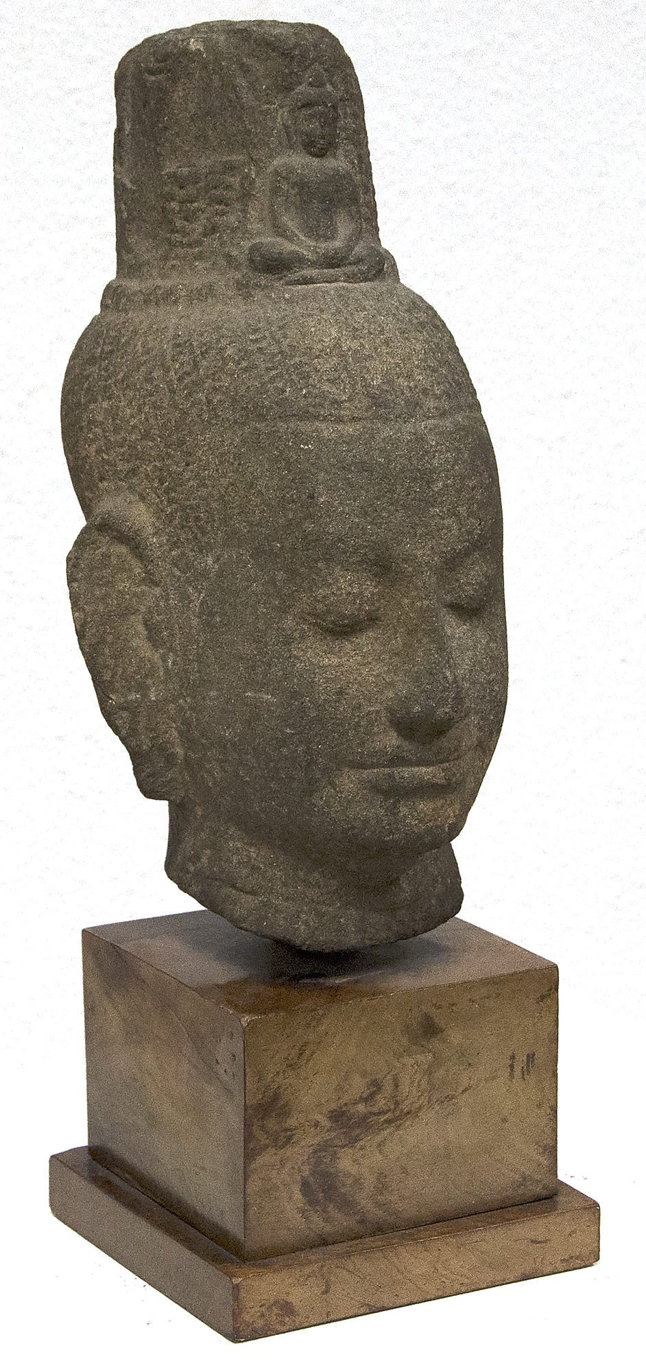 KHMER - Head of Avalokiteshvara KHMER - Head of Avalokiteshvara - gray sandstone - 13 x 7 x 7 in.