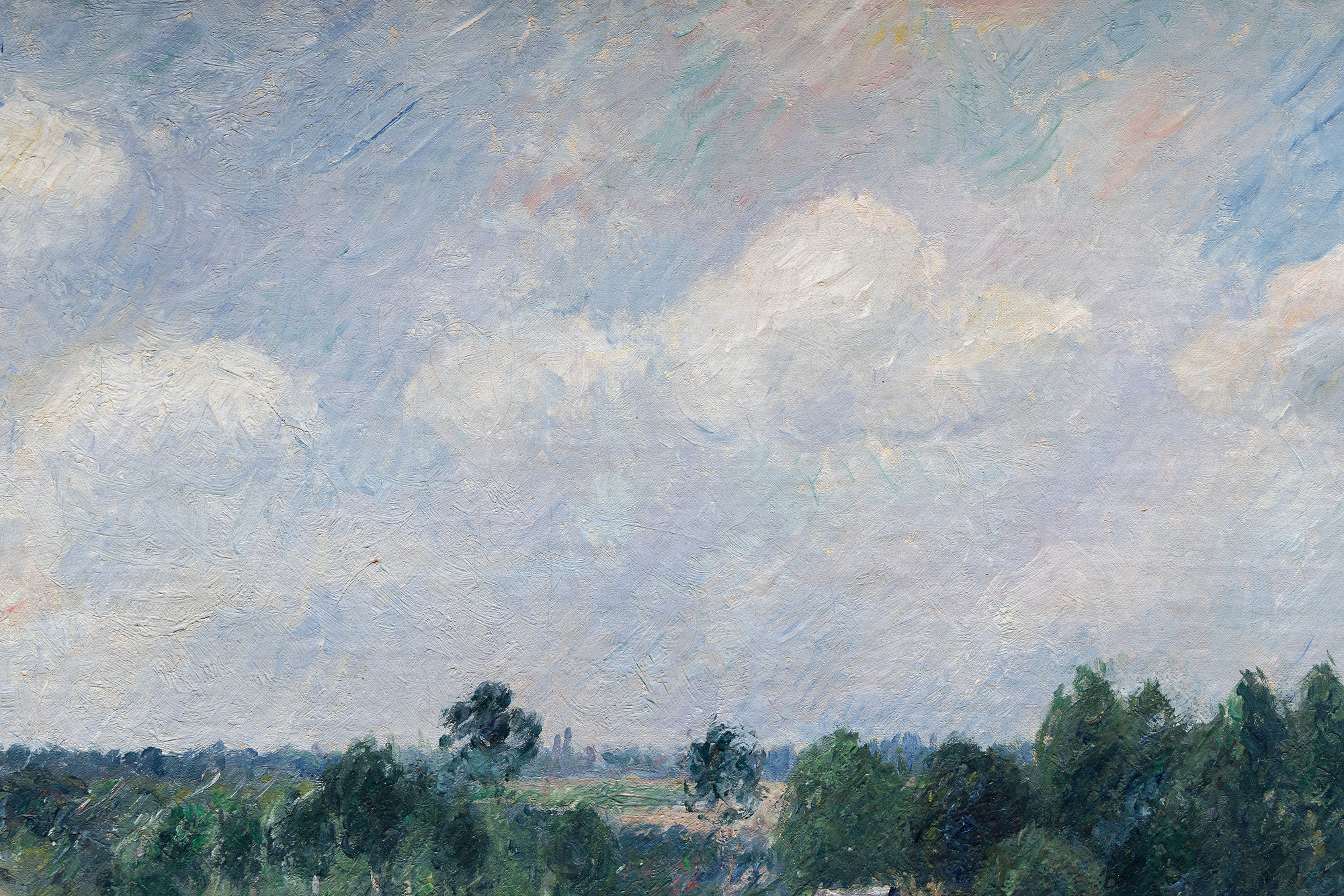 <div>Camille Pissarro’s La Briqueterie Delafolie à Éragny (1884) offers a vivid rural scene from Éragny. The painting has never been to auction, instead gracing numerous exhibitions in Zurich, Paris, Brussels, Warsaw, and Santa Barbara since its creation. Documented as no. 776 in volume III of the catalogue raisonné by Joachim Pissarro and Claire Durand-Ruel Snollaerts (illustrated p. 514), it stands as a testament to Pissarro’s Impressionist legacy. </div>
<br>
<br><div> </div>
<br>
<br><div>The foreground features a polychrome meadow. The staccato green, ochre, and lilac brushstrokes in all directions convey the wind’s gentle movement through the field beneath a fleecy sky. In the distance, the Delafolie brickyard emerges, owned by Pissarro’s good friend and neighbor. The catalogue raisonné notes:  </div>
<br>
<br><div> </div>
<br>
<br><div>“The Delafolie brickyard at Éragny, refers to a local family-owned and operated brickyard. Mr. Delafolie wasn’t just a bricklayer—he was Pissarro’s neighbor and brewed his own cider. His cider was reportedly so good that Claude Monet once wrote to Pissarro asking who the merchant was and how he could order a keg for himself. Pissarro and Mr. Delafolie were good friends, and Pissarro often took advantage of Mr. Delafolie’s regular deliveries to Paris and Gisors to ship his paintings along with the bricks.”  </div>
<br>
<br><div> </div>
<br>
<br><div>Similar works reside in the Musée d’Orsay, the Walters Art Museum, and the Birmingham Museum of Art. This painting offers collectors a rare, well-traveled piece, embodying Pissarro’s intimate connection to Éragny’s landscape and community. </div>