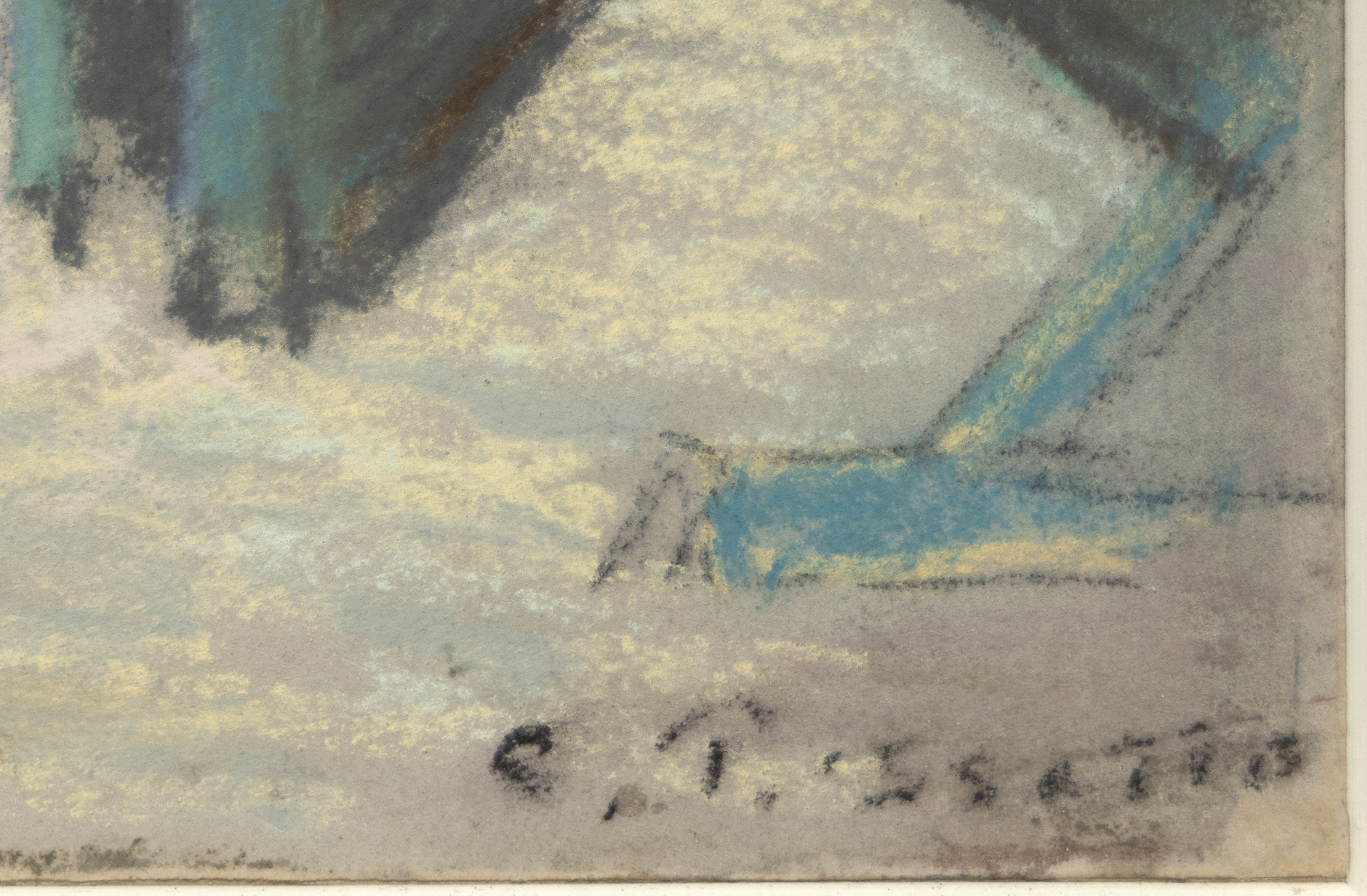 CAMILLE PISSARRO - Paysage avec batteuse a Montfoucault - pastel on paper laid down on board - 10 3/8 x 14 3/4 in.