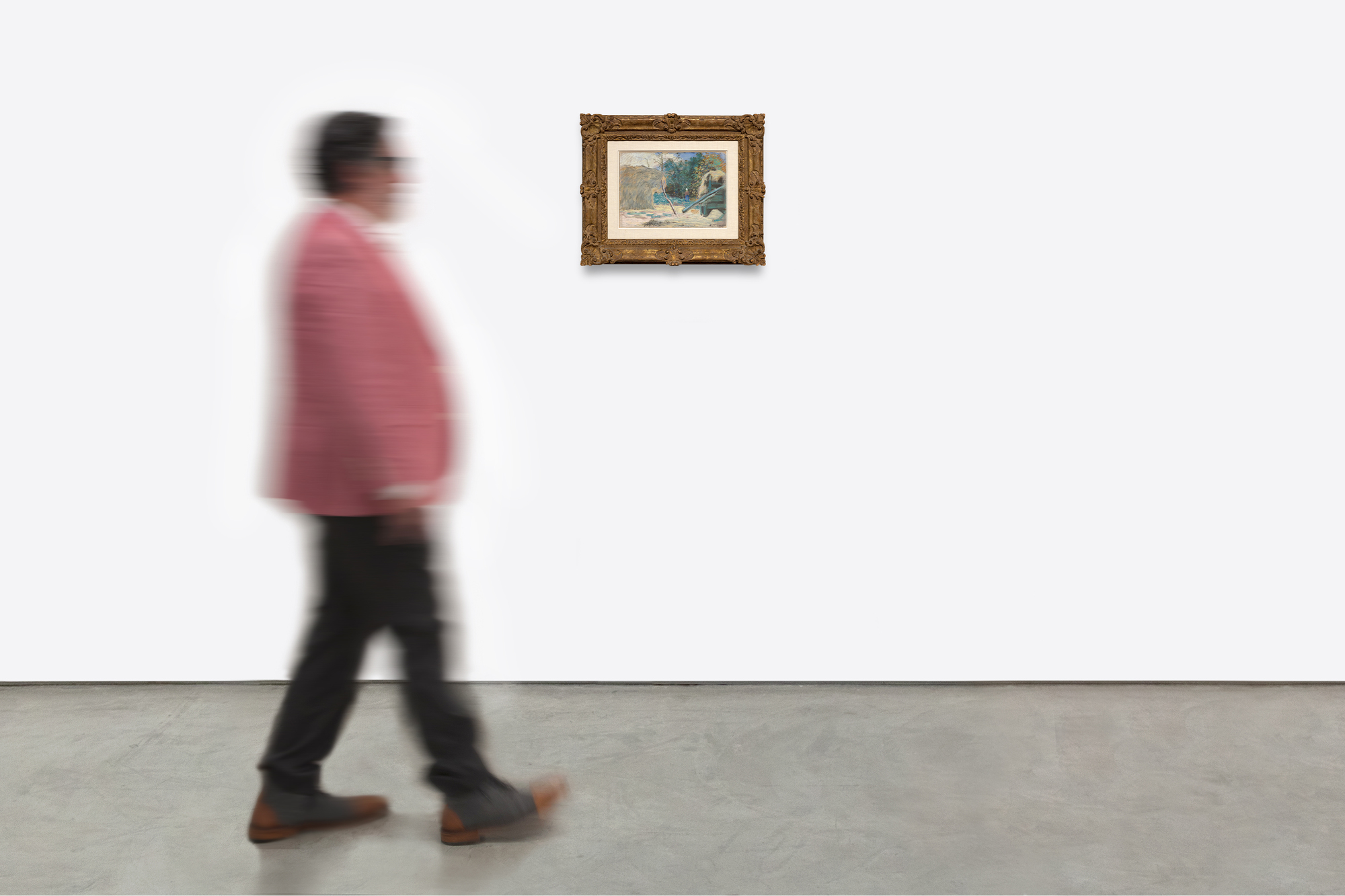 CAMILLE PISSARRO - Paysage avec batteuse a Montfoucault - 纸上粉笔画，铺在画板上 - 10 3/8 x 14 3/4 英寸。