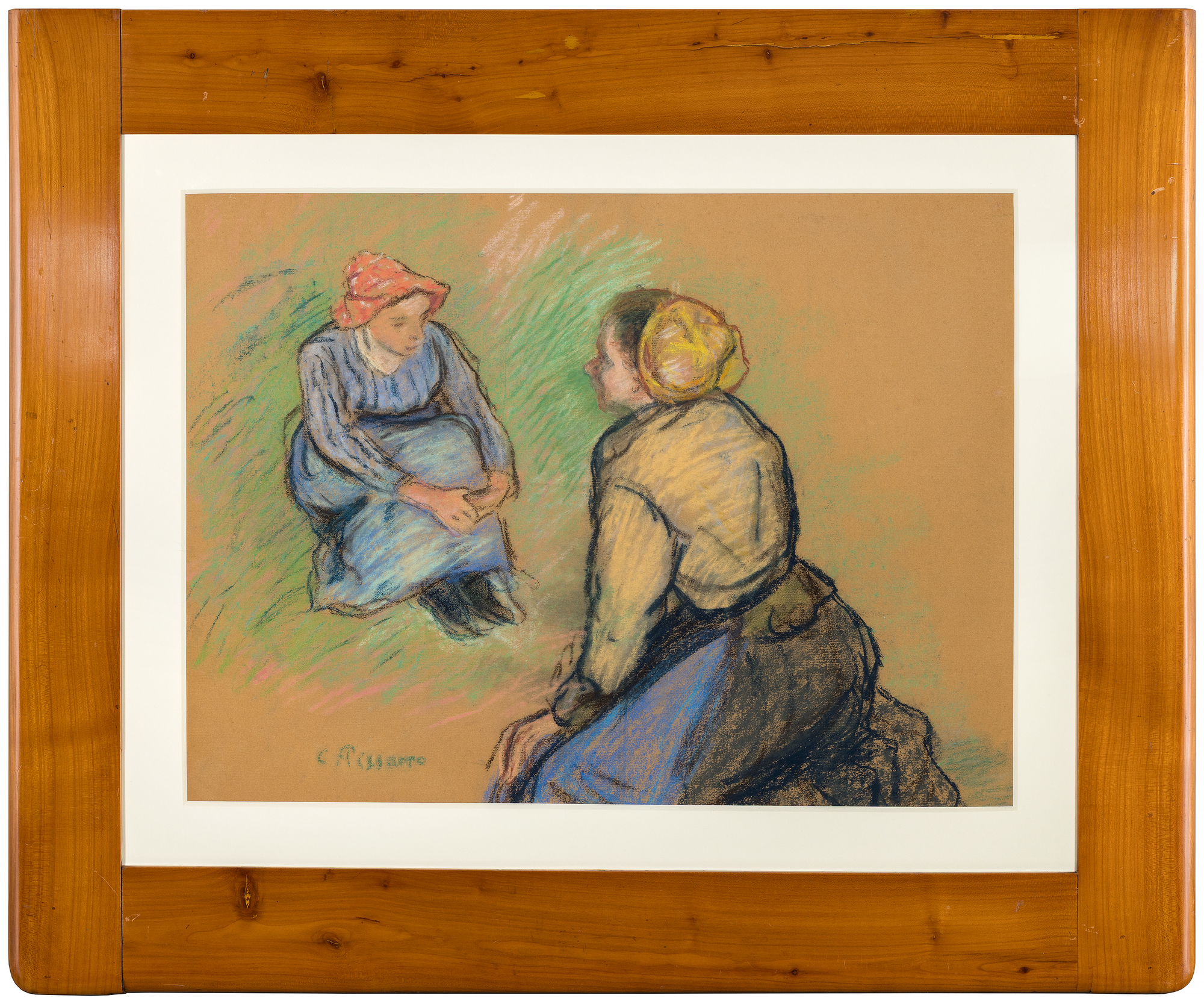 CAMILLE PISSARRO - Paysannes Assises - crayon on paper - 16 x 22 in.