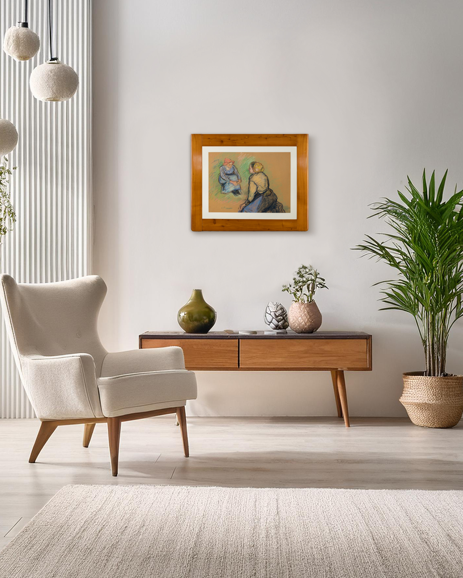 CAMILLE PISSARRO - Paysannes Assises - crayon on paper - 16 x 22 in.