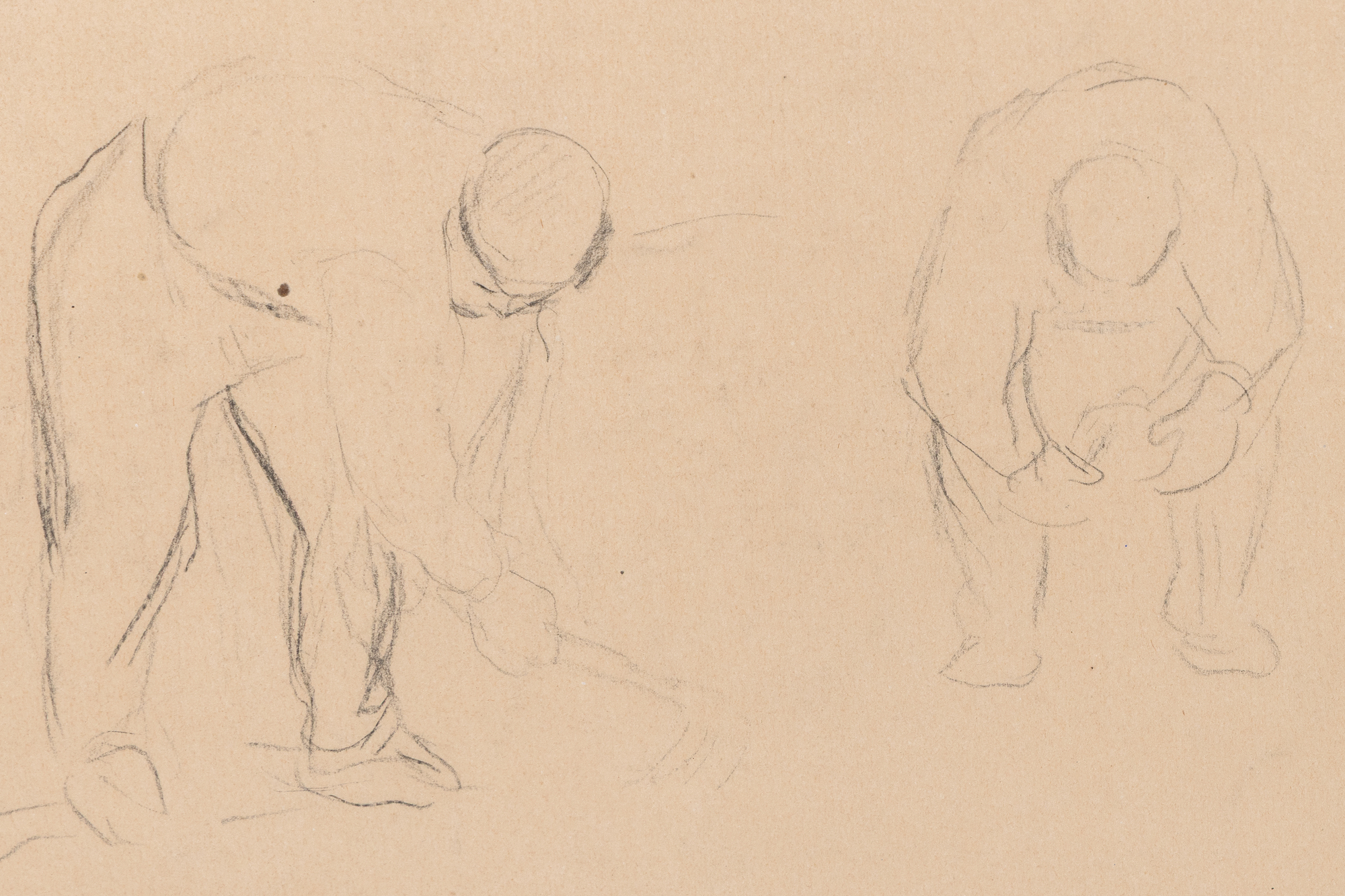 CAMILLE PISSARRO - Two Workers in the Workfield - pencil on paper - 6 1/4 x 11 1/4 in.