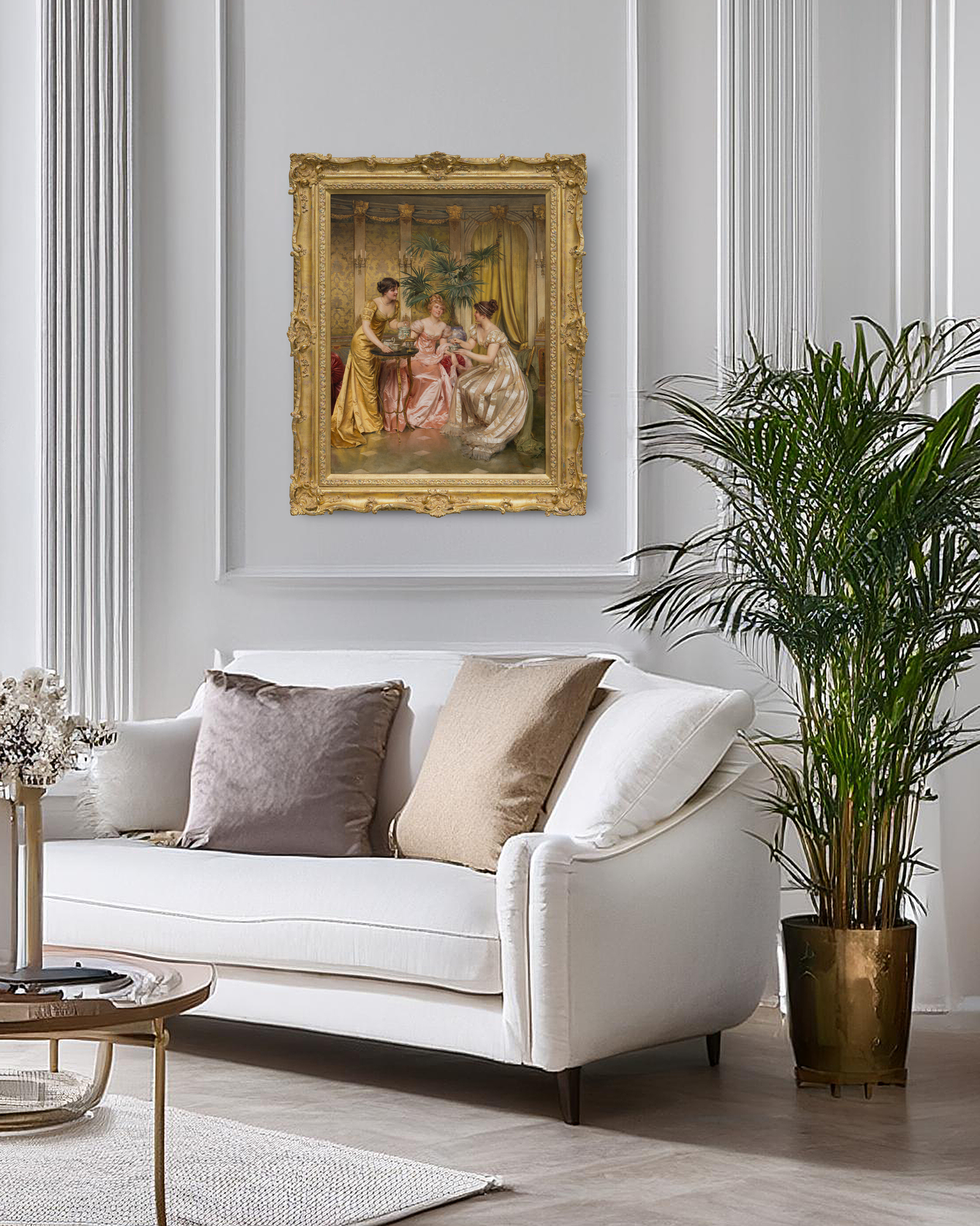 CHARLES JOSEPH FREDERIC SOULACROIX - Afternoon Tea - oil on canvas - 34 x 25 3/4 in.