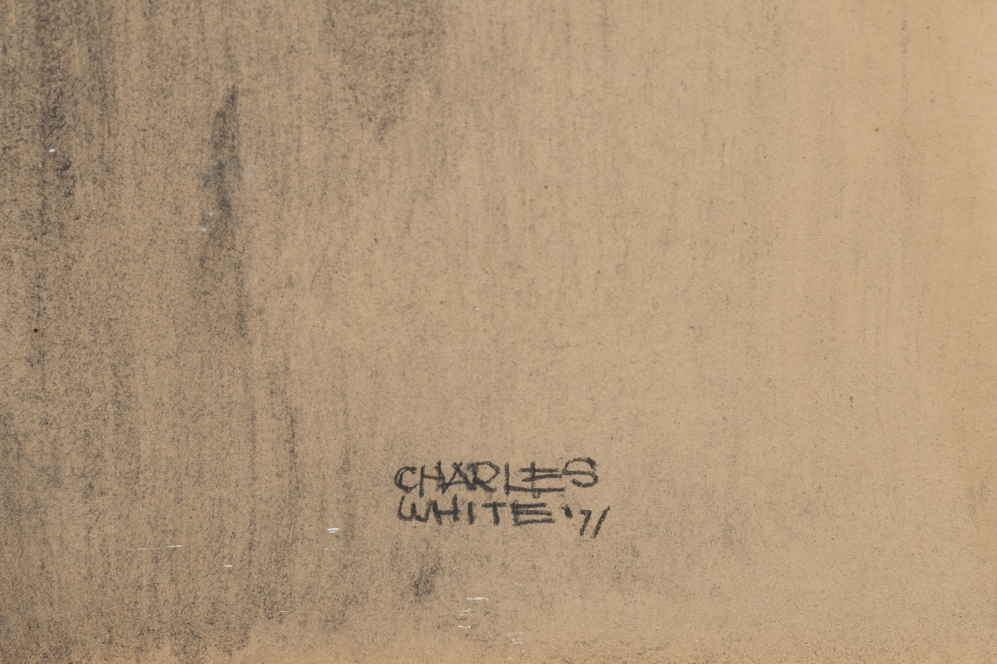 CHARLES WHITE - Patience Y - charcoal, paint, and wax crayon on paper - 51 1/2 x 39 1/2 in.