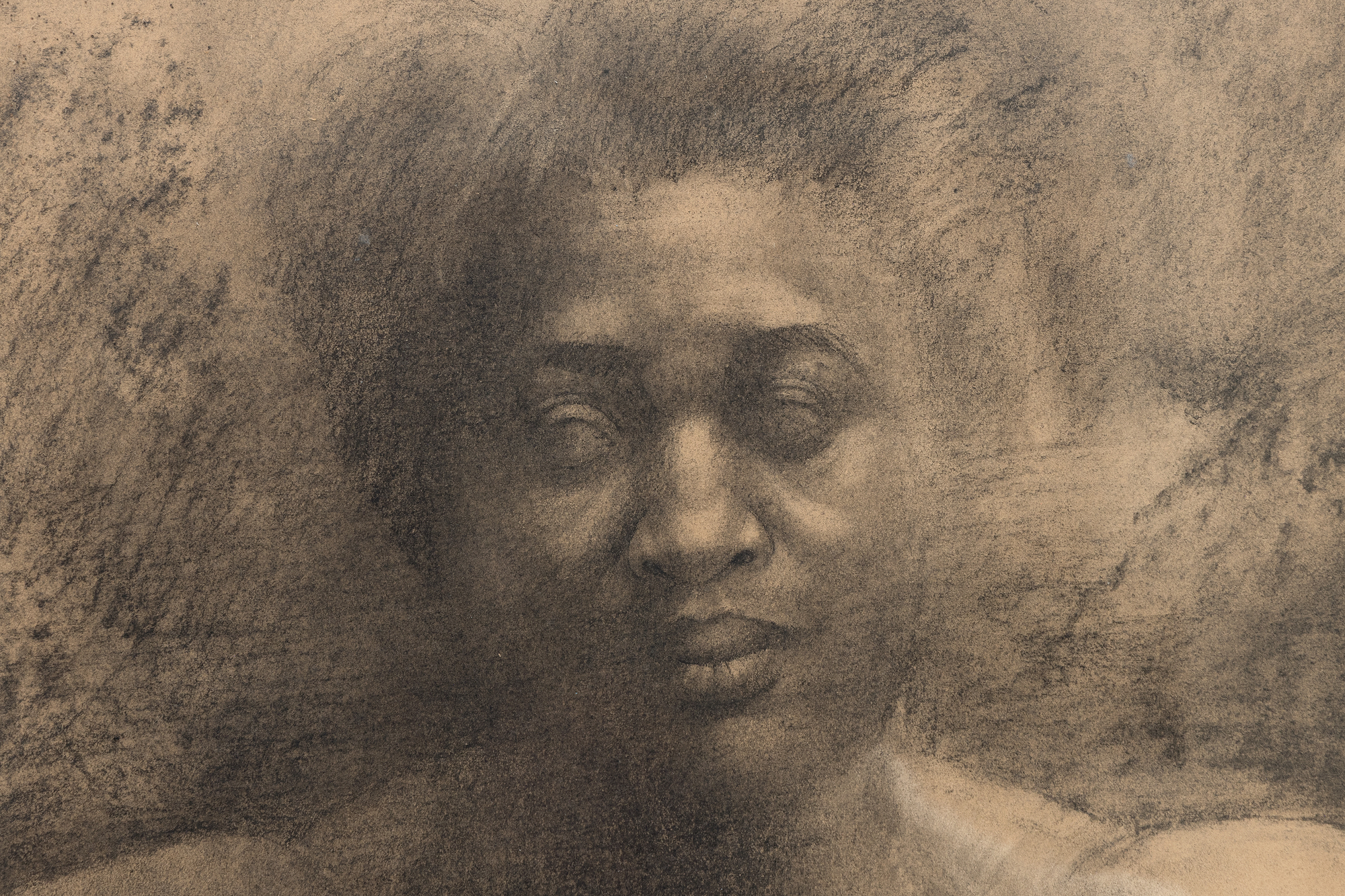 CHARLES WHITE - Patience Y - charcoal, paint, and wax crayon on paper - 51 1/2 x 39 1/2 in.