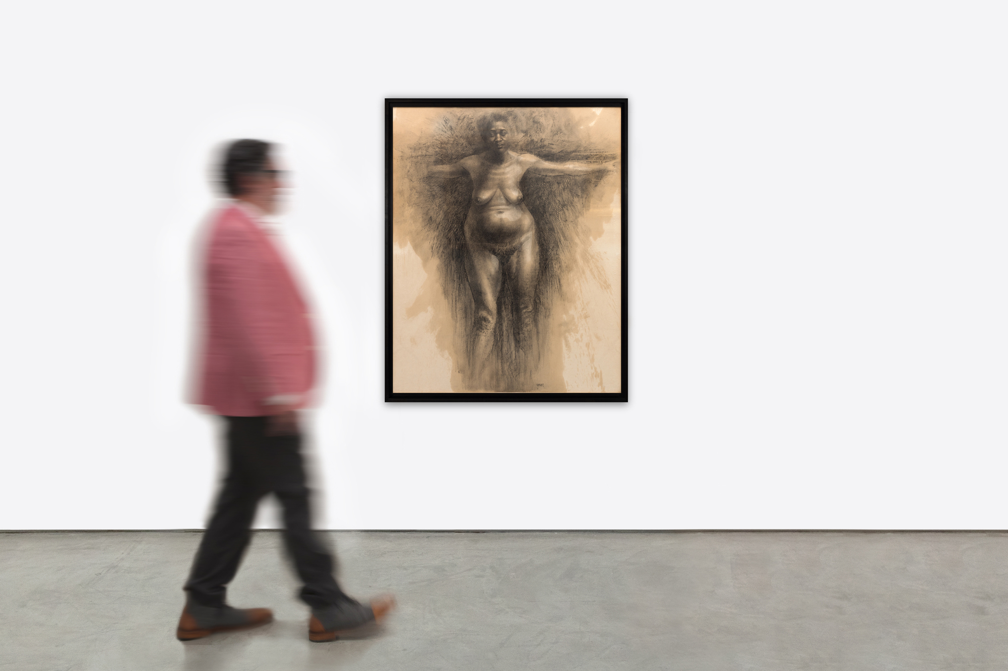 CHARLES WHITE - Patience Y - charcoal, paint, and wax crayon on paper - 51 1/2 x 39 1/2 in.