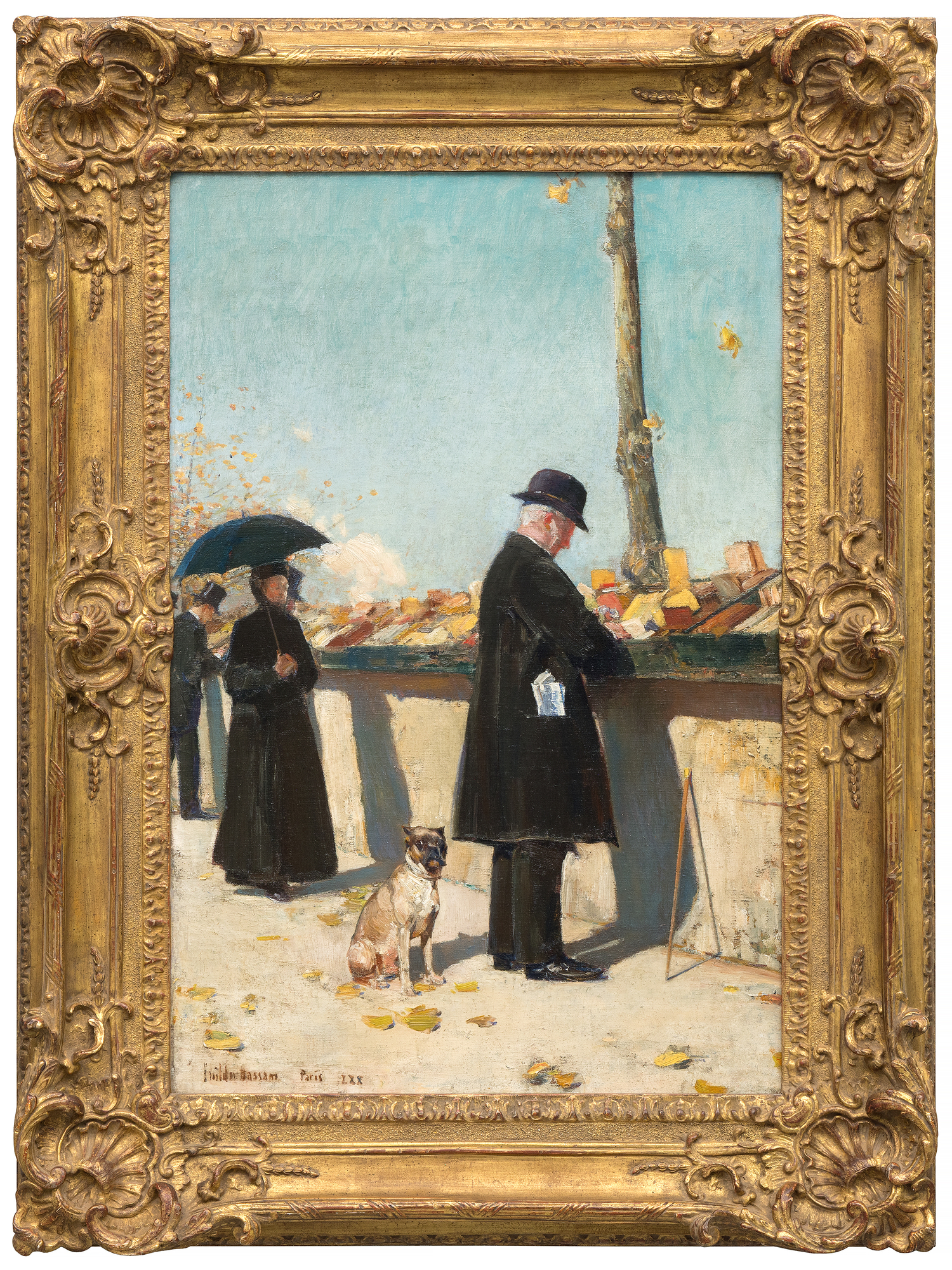 <div><font face=Lato size=3 color=black><em>Booksellers by the Seine</em> (1888) emerges from a pivotal moment in Childe Hassam’s early career, created during his period of study in Paris when he was absorbing the influence of the French Impressionists while already demonstrating the skill of an accomplished academic painter. In this finely observed scene along the banks of the Seine, Hassam turns his attention to everyday urban life, depicting Parisians as they browse the open air bookstalls that have lined the river for generations.</font></div><br><br><div>&nbsp;</div><br><br><div><font face=Lato size=3 color=black>The painting reflects Hassam’s gift for portraying people interacting naturally with their surroundings, a hallmark of his finest works. Here he captures not only the activity of the booksellers but also the shifting atmosphere of the city itself, conveyed through soft dabs of paint that suggest autumn leaves floating gently through the air and settling along the foreground. This delicate blending of human presence, weather, and light reveals Hassam’s deep interest in the transient beauty of urban life and marks <em>Booksellers by the Seine</em> as an evocative example from an essential period in his artistic development.</font></div>
