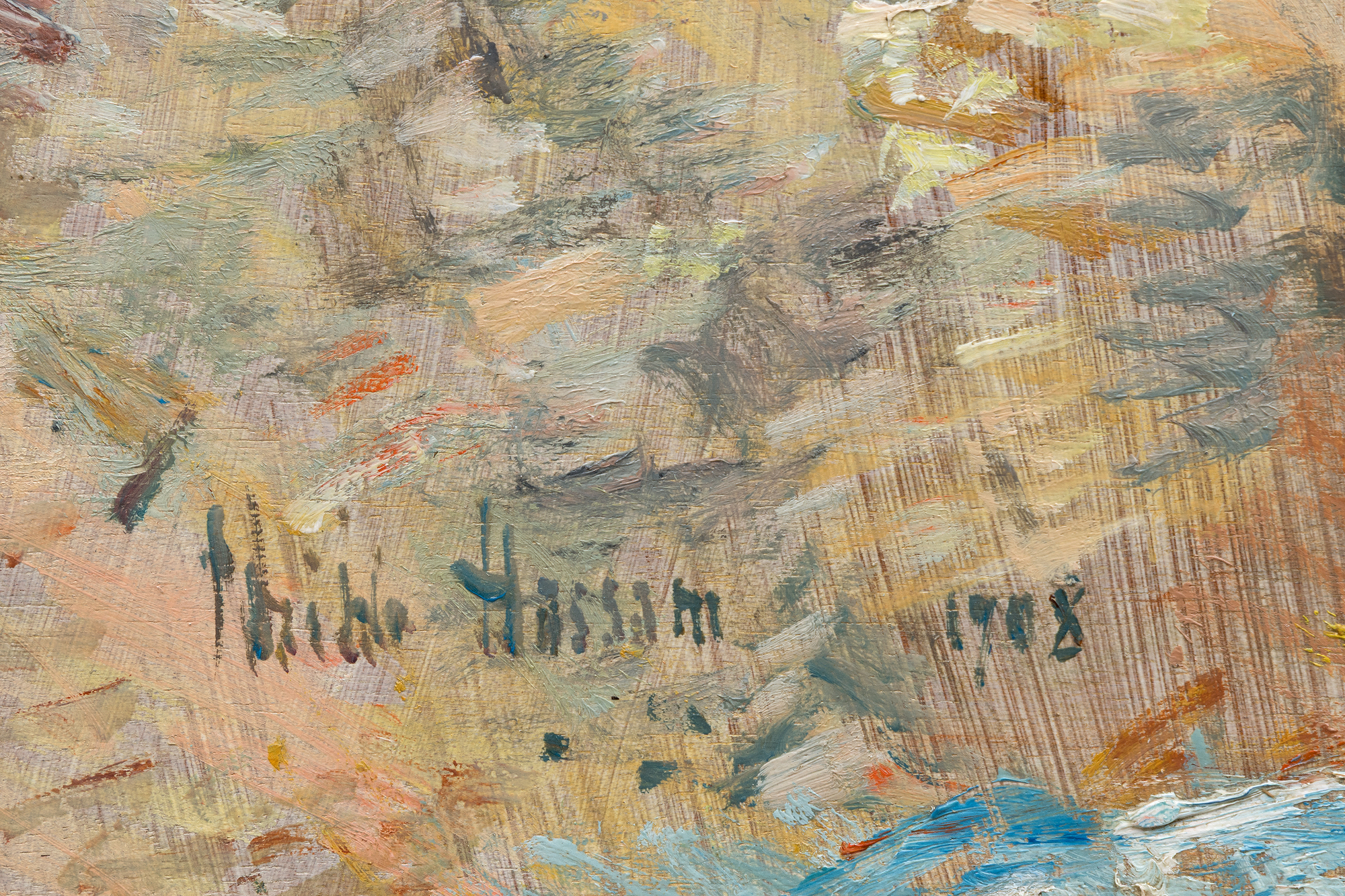 <div><font face=Lato size=3 color=black><em>The Isle of Shoals</em> reflects one of the most personal and sustained subjects in the career of Childe Hassam, remaining in the artists own collection for twenty years. Hassam first visited the Isles of Shoals in 1884, returning regularly until 1915, and the rugged beauty of this small island group off the Gulf of Maine became a central source of inspiration throughout his life. The shifting light, scattered wildflowers, and crystalline waters offered a constant supply of visual poetry, and the islands became the setting for many of his most luminous and celebrated landscapes and coastal scenes.</font></div><br><br><div>&nbsp;</div><br><br><div><font face=Lato size=3 color=black>Similar views of the Isles of Shoals now reside in the permanent collections of the Metropolitan Museum of Art, the National Gallery of Art, and the Dallas Museum of Art, underscoring the importance of the subject within Hassam’s oeuvre. The significance of this body of work was further affirmed in 2016 when the Peabody Essex Museum organized a major exhibition devoted entirely to his Shoals paintings.</font></div><br><br><div>&nbsp;</div><br><br><div><font face=Lato size=3 color=black>In <em>The Isle of Shoals</em>, Hassam captures the clear northern light and the quiet splendor of the rocky coast, presenting a scene that reflects both the serenity of the islands and the artists deep connection to them.</font></div>