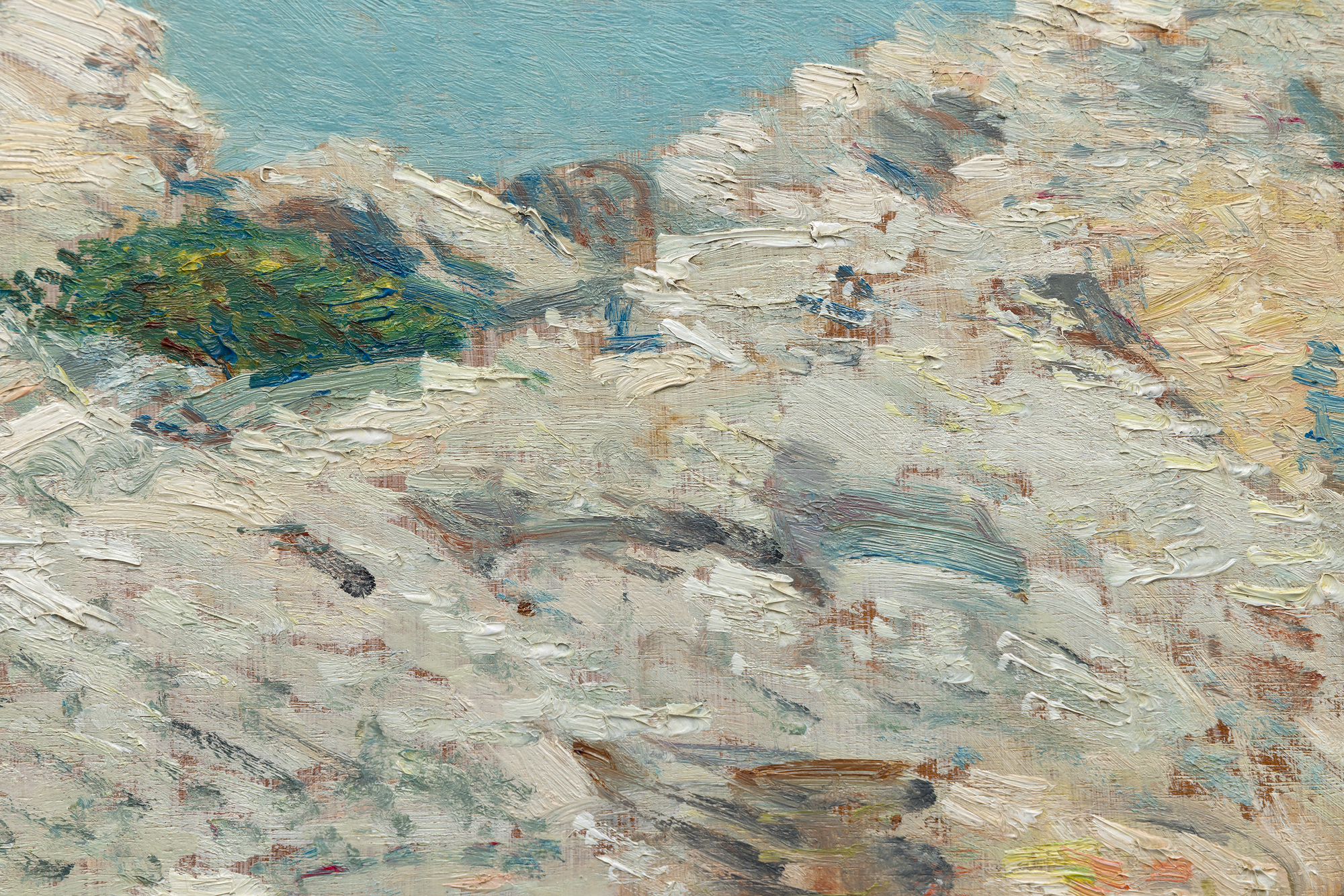 <div><font face=Lato size=3 color=black><em>The Isle of Shoals</em> reflects one of the most personal and sustained subjects in the career of Childe Hassam, remaining in the artists own collection for twenty years. Hassam first visited the Isles of Shoals in 1884, returning regularly until 1915, and the rugged beauty of this small island group off the Gulf of Maine became a central source of inspiration throughout his life. The shifting light, scattered wildflowers, and crystalline waters offered a constant supply of visual poetry, and the islands became the setting for many of his most luminous and celebrated landscapes and coastal scenes.</font></div><br><br><div>&nbsp;</div><br><br><div><font face=Lato size=3 color=black>Similar views of the Isles of Shoals now reside in the permanent collections of the Metropolitan Museum of Art, the National Gallery of Art, and the Dallas Museum of Art, underscoring the importance of the subject within Hassam’s oeuvre. The significance of this body of work was further affirmed in 2016 when the Peabody Essex Museum organized a major exhibition devoted entirely to his Shoals paintings.</font></div><br><br><div>&nbsp;</div><br><br><div><font face=Lato size=3 color=black>In <em>The Isle of Shoals</em>, Hassam captures the clear northern light and the quiet splendor of the rocky coast, presenting a scene that reflects both the serenity of the islands and the artists deep connection to them.</font></div>