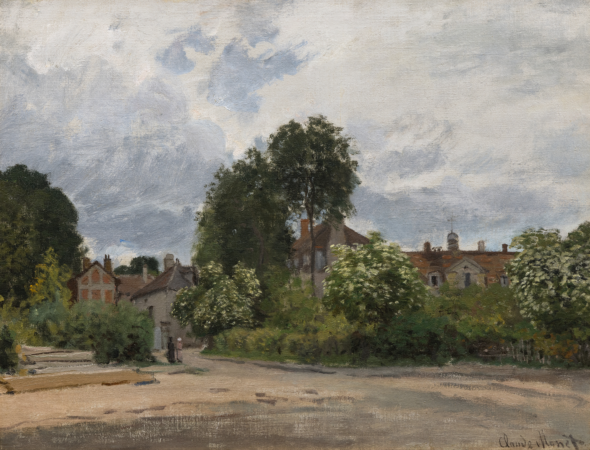 <div><font face=Lato size=3 color="#191919"><em>Argenteuil, l’Hospice</em> from 1872 belongs to one of the most formative chapters in Claude Monet’s career, painted during his early years in Argenteuil where he created nearly one hundred eighty canvases between 1871 and 1878. First owned by Paul Durand Ruel, Monet’s dealer and the most important champion of the Impressionists, the painting is included in the Wildenstein catalogue and was featured in the National Gallery London’s landmark exhibition <em>Monet and Architecture </em>in 2018. Created in the same year as his breakthrough <em>Impression, Sunrise</em>, the work reflects the moment when Monet’s vision for modern landscape took shape and laid the foundation for the movement that would soon be known as Impressionism.</font></div><br><br><div>&nbsp;</div><br><br><div><font face=Lato size=3 color="#191919">Monet settled in Argenteuil in late 1871, determined to renew his artistic direction after the upheavals of war and exile. The town offered an enticing blend of historical architecture, modern industry, rustic gardens, and the ever-shifting Seine, all within easy reach of Paris. The Aubrey House, where Monet lived, became a gathering place for Renoir, Manet, Sisley, Caillebotte, and later Pissarro, a setting that fostered both artistic exchange and the planning of the first Impressionist exhibition of 1874. As scholar Paul Hayes Tucker has noted, Argenteuil offered Monet a rare diversity of motifs that he encountered daily, ranging from the charmingly old to the strikingly new.</font></div><br><br><div>&nbsp;</div><br><br><div><font face=Lato size=3 color="#191919">In this painting Monet set his easel on rue Pierre Guienne, with his back to the Aubrey House, and painted the seventeenth century building that served at the time as the hospice of the Porte Saint Denis. The structure appears at right, viewed from the Seine, rendered with a quiet clarity that captures the atmosphere of an early spring day. The palette reflects both a reverence for the site’s history and an appreciation for Eugène Boudin, the friend and mentor who had encouraged Monet to paint the play of air and light years earlier and who joined him for a housewarming at Argenteuil on January 2, 1872. The hospice later became the Musée du Vieil Argenteuil, further reinforcing the historical resonance of the site.</font></div><br><br><div>&nbsp;</div><br><br><div><font face=Lato size=3 color="#191919"><em>Argenteuil, l’Hospice</em> stands as one of Monet’s earliest paintings from this crucial period and offers a faithful, atmospheric interpretation of a place deeply intertwined with the origins of Impressionism. Its blend of gentle tonalities, soft spring light, and direct observation reveals the artist’s growing confidence in painting the world as he perceived it, moment by moment, as a new vision for modern landscape art emerged.</font></div>