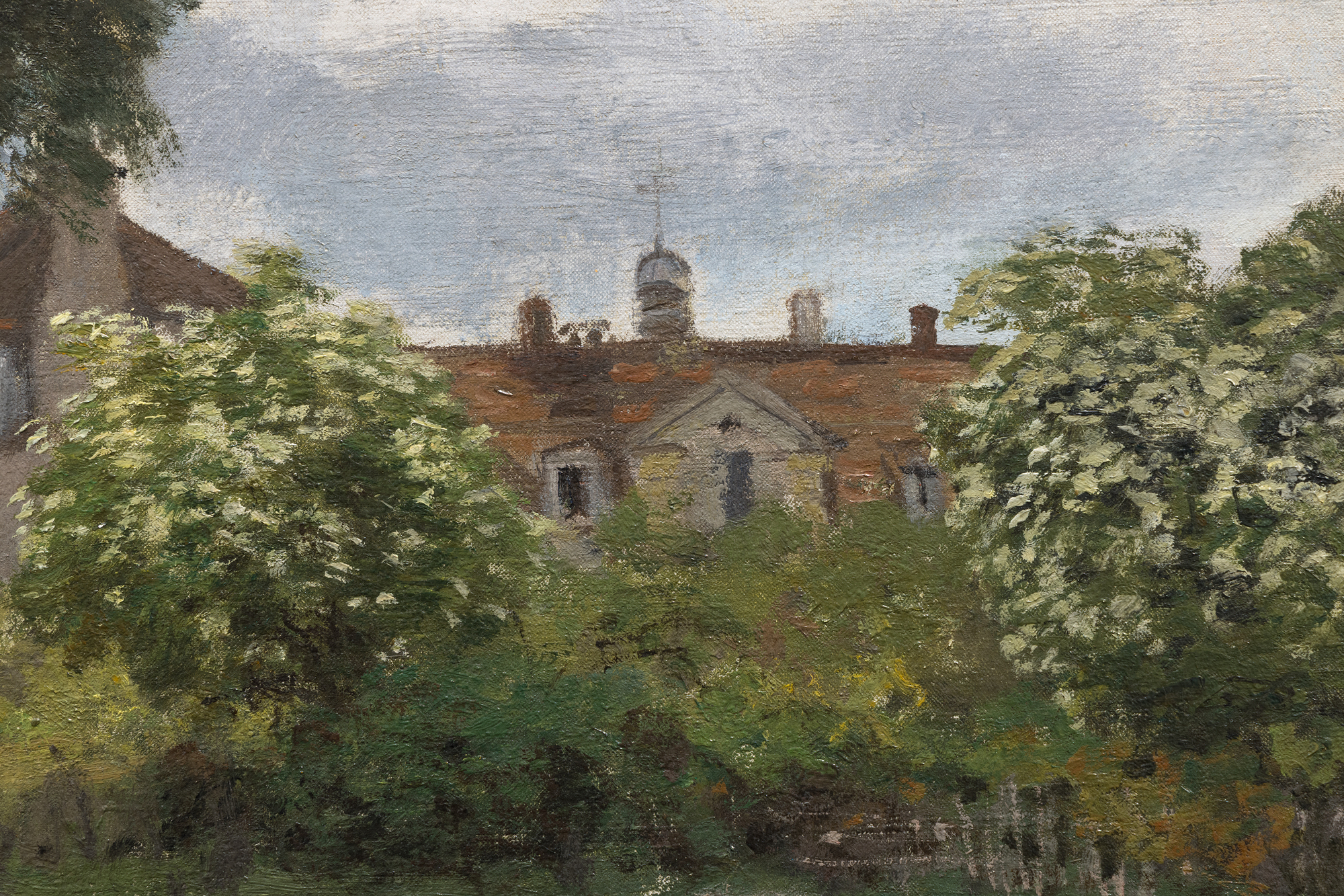<div><font face=Lato size=3 color="#191919"><em>Argenteuil, l’Hospice</em> from 1872 belongs to one of the most formative chapters in Claude Monet’s career, painted during his early years in Argenteuil where he created nearly one hundred eighty canvases between 1871 and 1878. First owned by Paul Durand Ruel, Monet’s dealer and the most important champion of the Impressionists, the painting is included in the Wildenstein catalogue and was featured in the National Gallery London’s landmark exhibition <em>Monet and Architecture </em>in 2018. Created in the same year as his breakthrough <em>Impression, Sunrise</em>, the work reflects the moment when Monet’s vision for modern landscape took shape and laid the foundation for the movement that would soon be known as Impressionism.</font></div><br><br><div>&nbsp;</div><br><br><div><font face=Lato size=3 color="#191919">Monet settled in Argenteuil in late 1871, determined to renew his artistic direction after the upheavals of war and exile. The town offered an enticing blend of historical architecture, modern industry, rustic gardens, and the ever-shifting Seine, all within easy reach of Paris. The Aubrey House, where Monet lived, became a gathering place for Renoir, Manet, Sisley, Caillebotte, and later Pissarro, a setting that fostered both artistic exchange and the planning of the first Impressionist exhibition of 1874. As scholar Paul Hayes Tucker has noted, Argenteuil offered Monet a rare diversity of motifs that he encountered daily, ranging from the charmingly old to the strikingly new.</font></div><br><br><div>&nbsp;</div><br><br><div><font face=Lato size=3 color="#191919">In this painting Monet set his easel on rue Pierre Guienne, with his back to the Aubrey House, and painted the seventeenth century building that served at the time as the hospice of the Porte Saint Denis. The structure appears at right, viewed from the Seine, rendered with a quiet clarity that captures the atmosphere of an early spring day. The palette reflects both a reverence for the site’s history and an appreciation for Eugène Boudin, the friend and mentor who had encouraged Monet to paint the play of air and light years earlier and who joined him for a housewarming at Argenteuil on January 2, 1872. The hospice later became the Musée du Vieil Argenteuil, further reinforcing the historical resonance of the site.</font></div><br><br><div>&nbsp;</div><br><br><div><font face=Lato size=3 color="#191919"><em>Argenteuil, l’Hospice</em> stands as one of Monet’s earliest paintings from this crucial period and offers a faithful, atmospheric interpretation of a place deeply intertwined with the origins of Impressionism. Its blend of gentle tonalities, soft spring light, and direct observation reveals the artist’s growing confidence in painting the world as he perceived it, moment by moment, as a new vision for modern landscape art emerged.</font></div>
