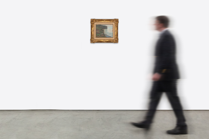 <div><font face=Lato size=3 color="#191919">As the idea of using drawings, whether in pencil or pastel to prepare a painting was at odds with Monet’s publicised creative process, he tended to downplay its importance in his work. However, after his death eight folios containing over four hundred drawings came to light as well as many pastels. This convenient and lightweight medium allowed him to experiment with composition and colour and develop ideas for his oil paintings at speed. He also used pastel to produce finished pictures, as in this example.</font></div><br><br><div><font face=Lato size=3 color="#191919">&nbsp;</font></div><br><br><div><font face=Lato size=3 color="#191919">During the 1880s Monet returned to the Normandy coast. He found inspiration in the sparkling light and famous limestone cliffs, as had Delacroix and Courbet. As well as working directly in oils, he followed Boudin’s example and used black chalk and pastel to study the effects of light and colour on the sky, sea and land.</font></div><br><br><div><font face=Lato size=3 color="#191919">&nbsp;</font></div><br><br><div><font face=Lato size=3 color="#191919">In this seascape at Etretat, twenty miles round the coast to the north of Le Havre, Monet has chosen an unusual composition, dividing the landscape down the centre with the vertiginous cliffs; the left half of the picture composed of earthy greens and browns, the right half a sun dappled sea that dissolves into the sky, the horizon only suggested by the lightest touch of charcoal. This picture has a marked difference in atmosphere to another pastel of the nearby Porte d’Aval, dateable to the same period, whose late afternoon sky shows the range of expression that could be achieved with pastel. By the summer of 1885 the year he made this pastel Monet had largely abandoned urban subjects, and was more drawn towards natural phenomena. He painted many views along the coast under different light conditions. As noted in the catalogue raisonné on Monet, this pastel is not a preparatory study for an oil painting, but a wholly original composition. It demonstrates how well the painter understood and enjoyed the versatility of the medium when trying to capture such variable weather.</font></div>