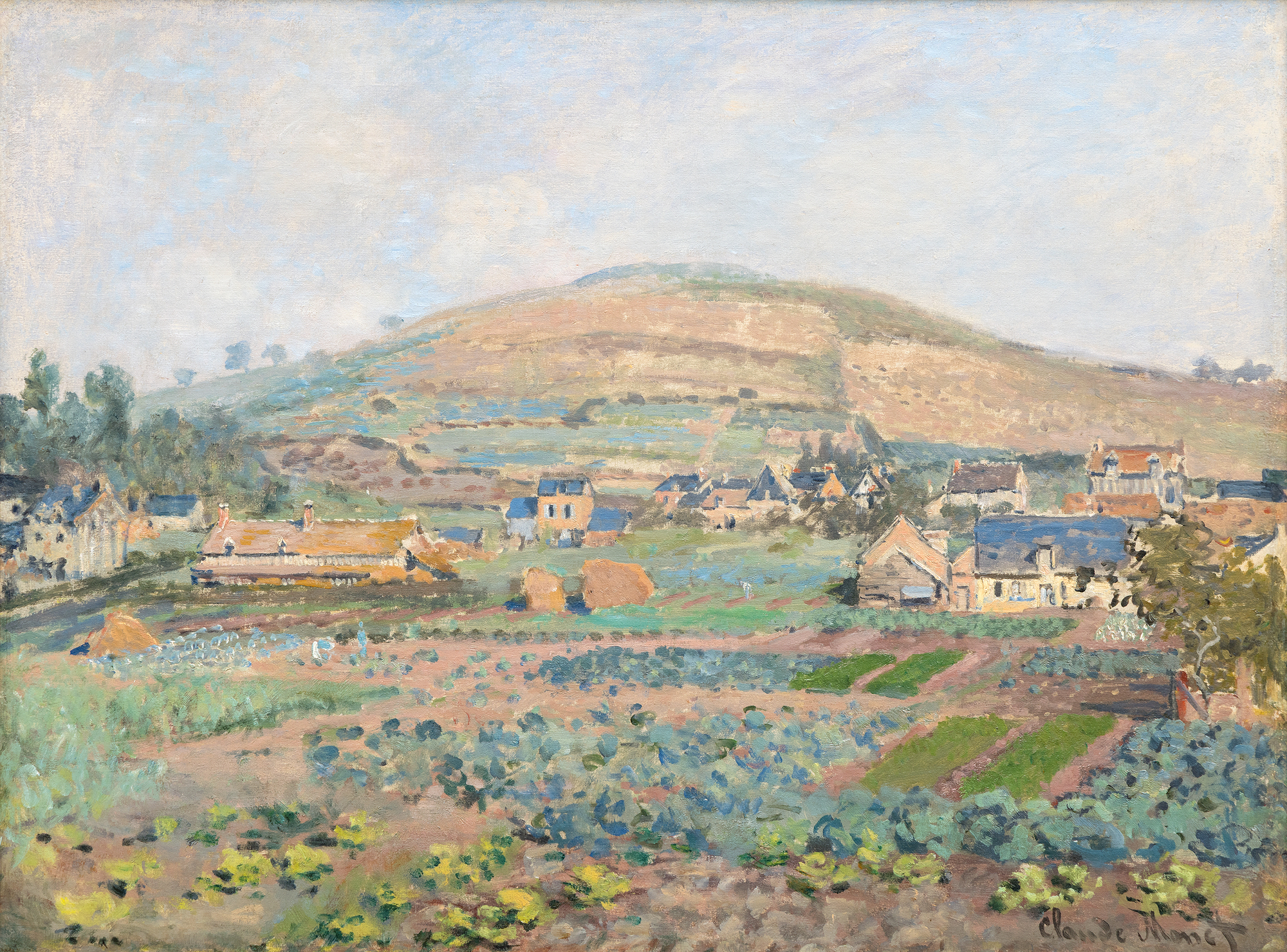CLAUDE MONET - Le Mont Riboudet a Rouen au Printemps <div>Created at a seminal point early in the artist’s career, Le Mont Riboudet à Rouen au Printemps by Claude Monet, depicts a beautiful landscape with flora, figures working in the fields, and haystacks. The aesthetic is comparable to that of Camille Pisarro and Alfred Sisley, Monet’s contemporaries also working en plein air at the time to capture nuances of the French countryside on canvas. The painting’s distinguished provenance includes Durand-Ruel and Gustave Caillebotte.</div>