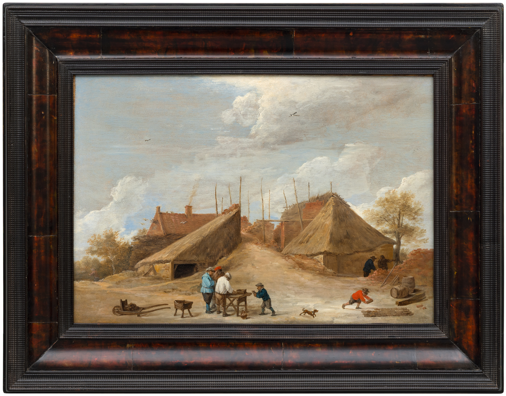DAVID TENIERS THE YOUNGER - Craftsmen Before a House - oil on panel - 10 3/4 x 15 1/2 in.